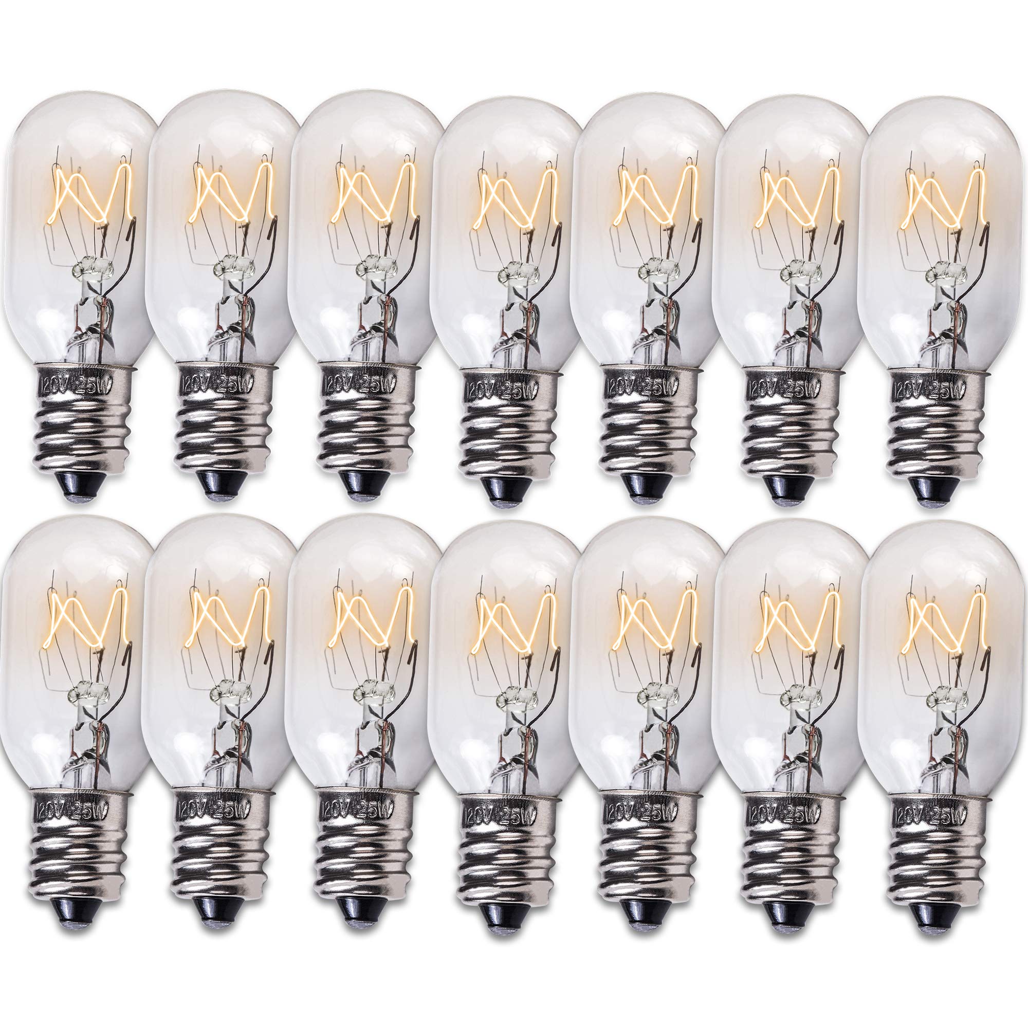 Bluestars E12 T20 25W Incandescent Bulbs - 14-Pack Warm White Light For Salt Lamps & Night Lights, 2700K, Ceramic & Metal