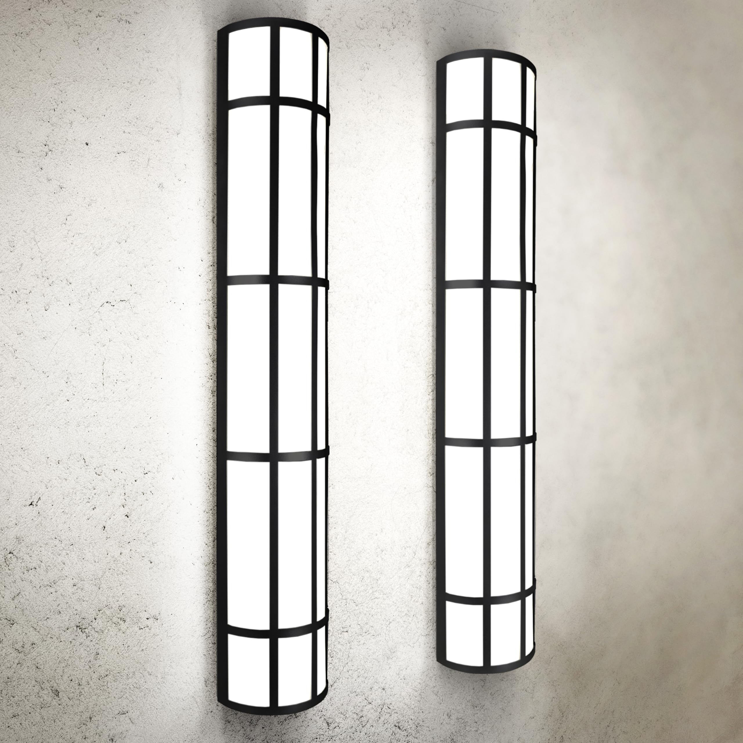 Asd 36 Inch Led Outdoor Wall Mount Light Fixture With Grid - Matte Black Modern Wall Sconce - 30W 120-277V 3000K 4000K 5000K Adj