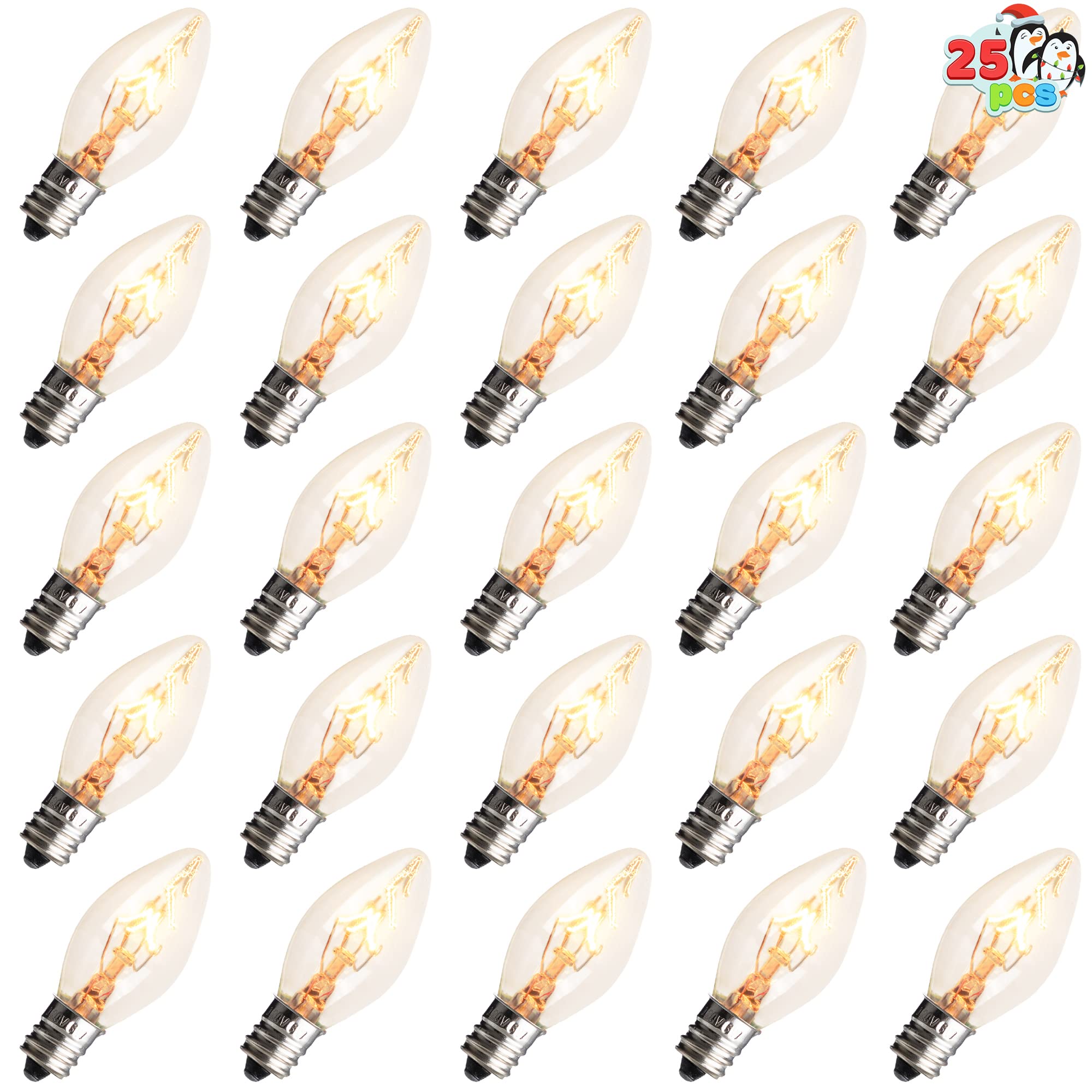Joiedomi 25 Pack C7 Bulb  Replacement Light Bulbs For Christmas Outdoor  Indoor  Lawn  Tree  Panel Decor  E12 Candelabra Base  Longer Life 120 Volt  6W
