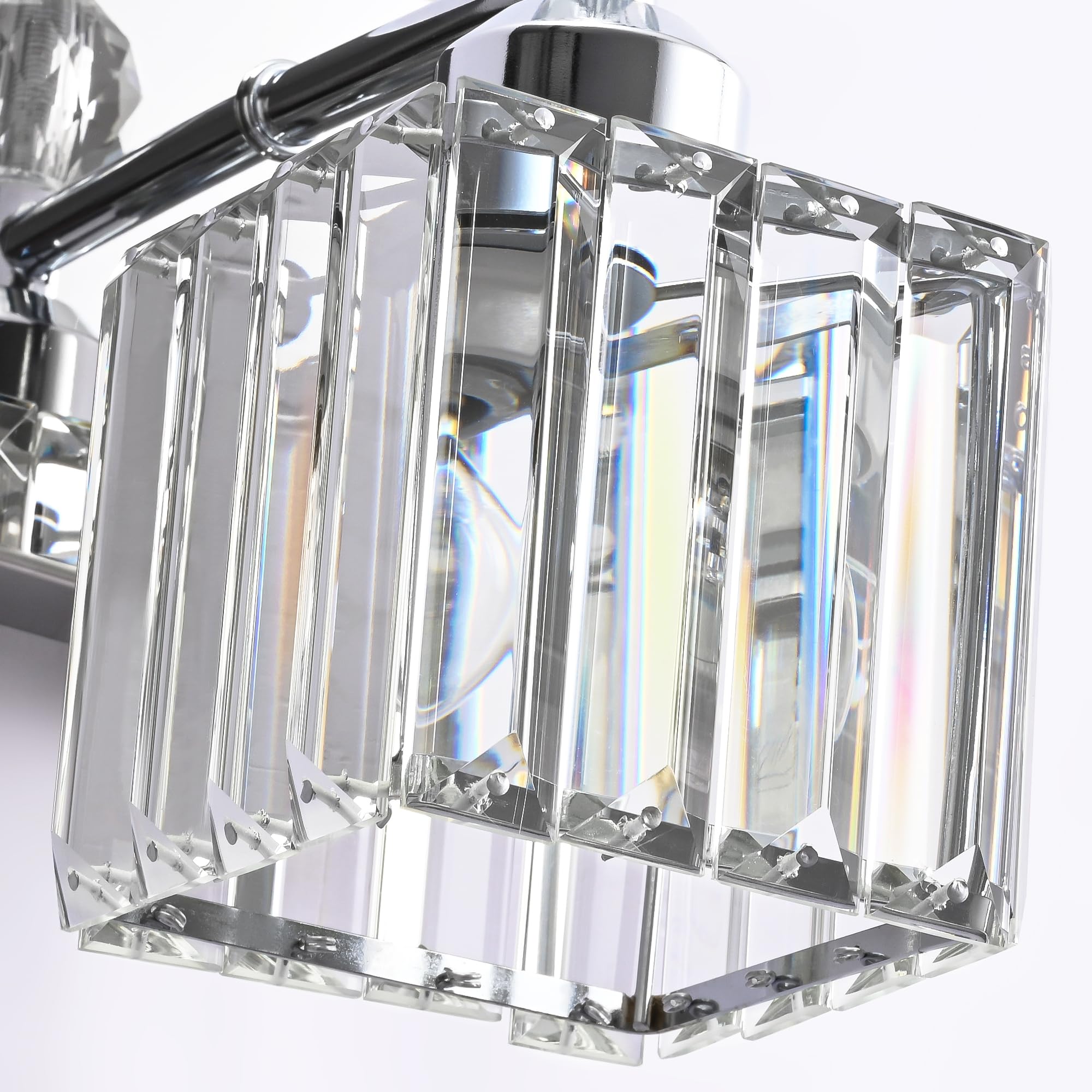 PRESDE 6-Light Chrome Modern Bath Vanity Light Wall Fixture - Stainless Steel, Crystal, Over Mirror