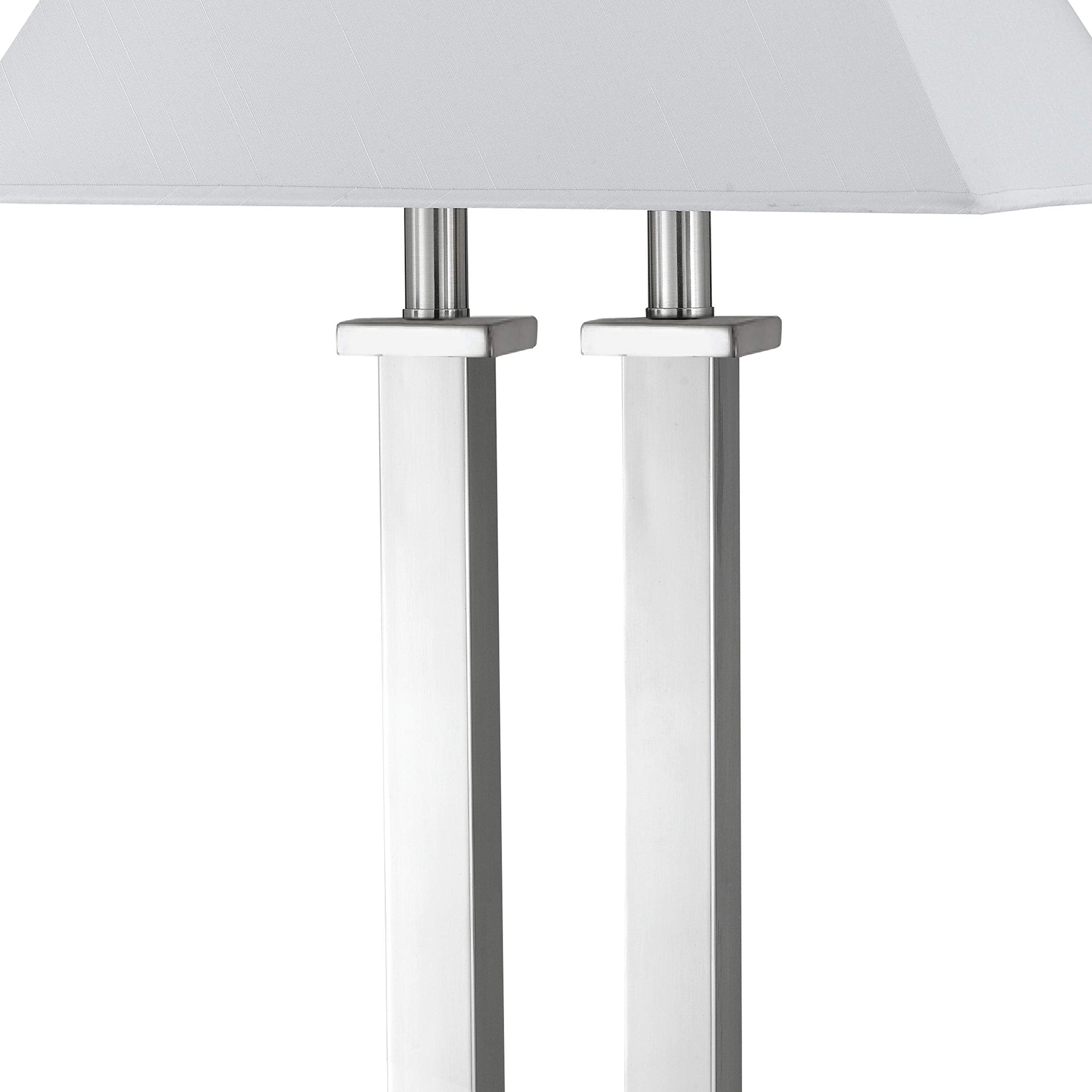 Benzara 60W x 2 Desk Lamp with Trapezoid Shade, Metal, Silver and White, Model BM224694