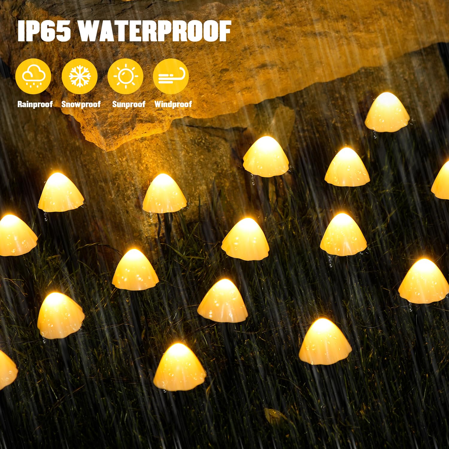 Jmexsuss Solar Mushroom Lights For Outside, 20 Led 36Ft Solar String Lights Outdoor Waterproof, 8 Modes Pathway Light For Garden