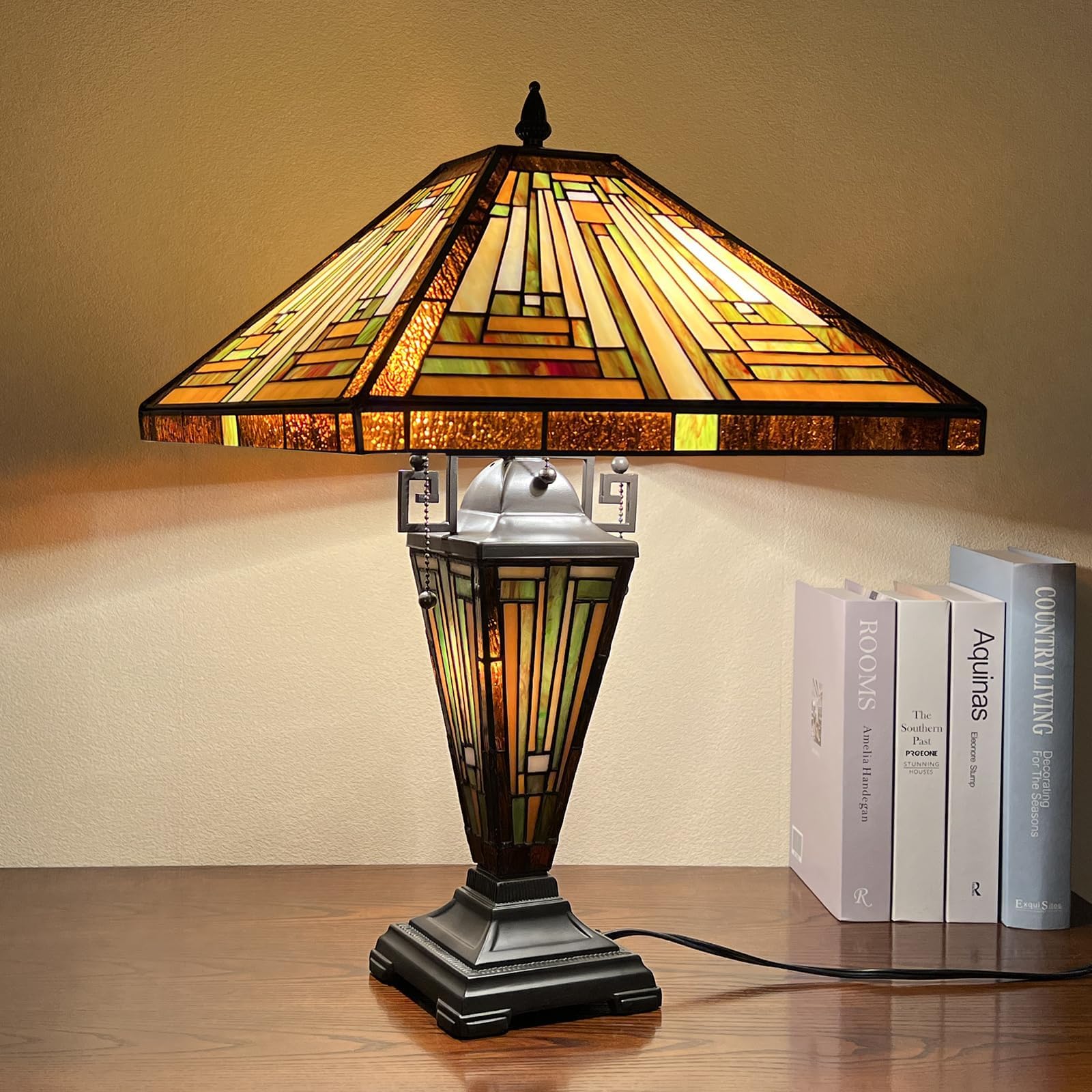 Capulina Tiffany Lamp Shade - 16" Amber Brown Stained Glass Mission Style for Table/Floor Lamps
