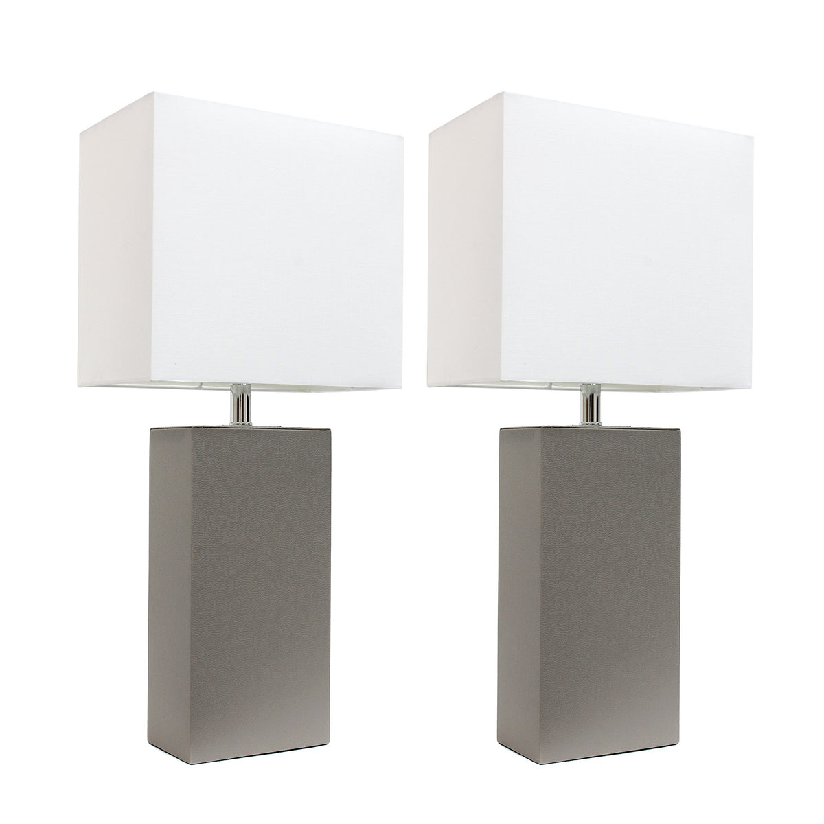 Elegant Designs Lc2000-Gry-2Pk 2 Pack Modern Leather Table Lamps With White Fabric Shades, Gray