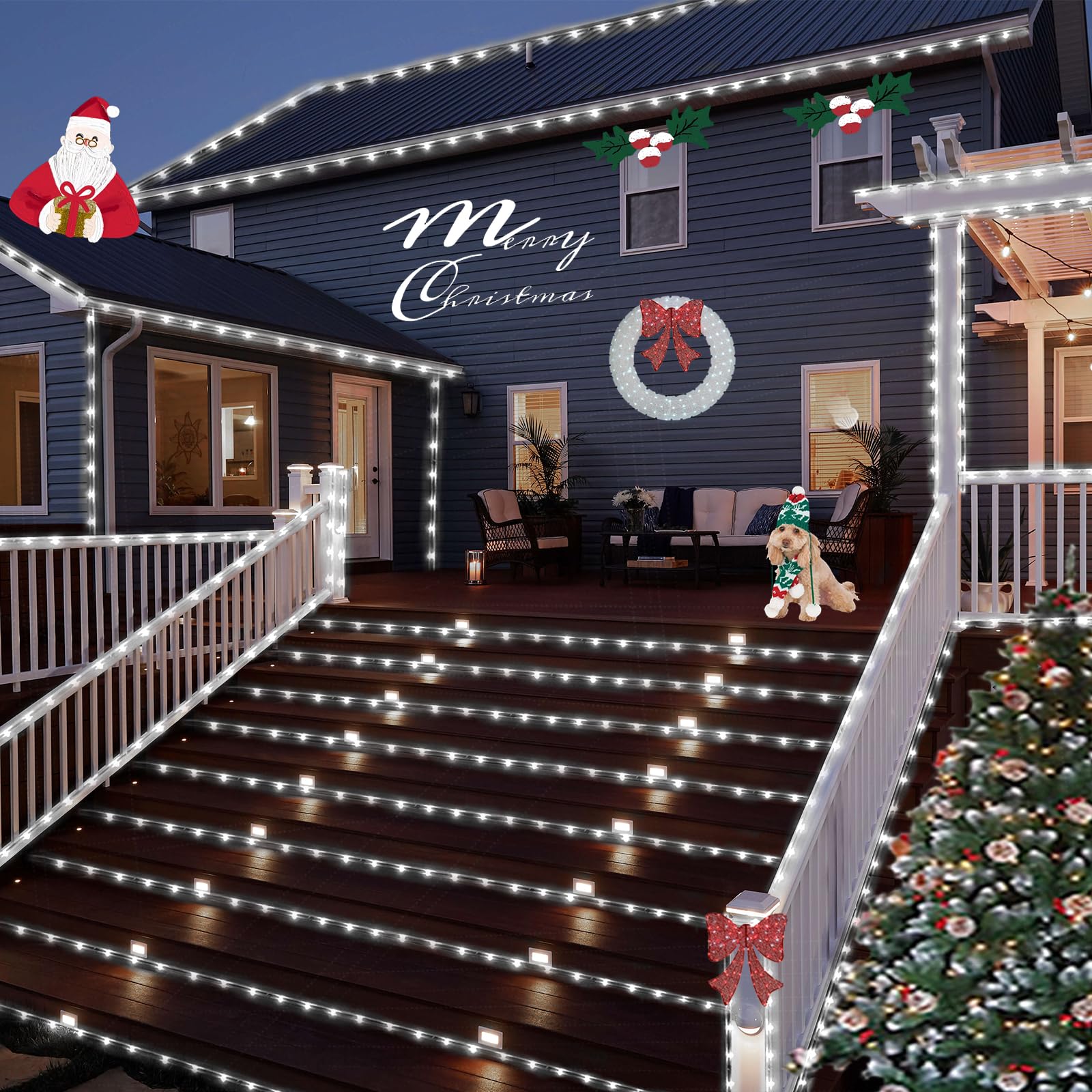 YEGUO 100 LED Solar Rope Lights, 33ft Waterproof White String Lights, 8 Modes for Outdoor Use, Perfect for Garden, Patio, and Camping