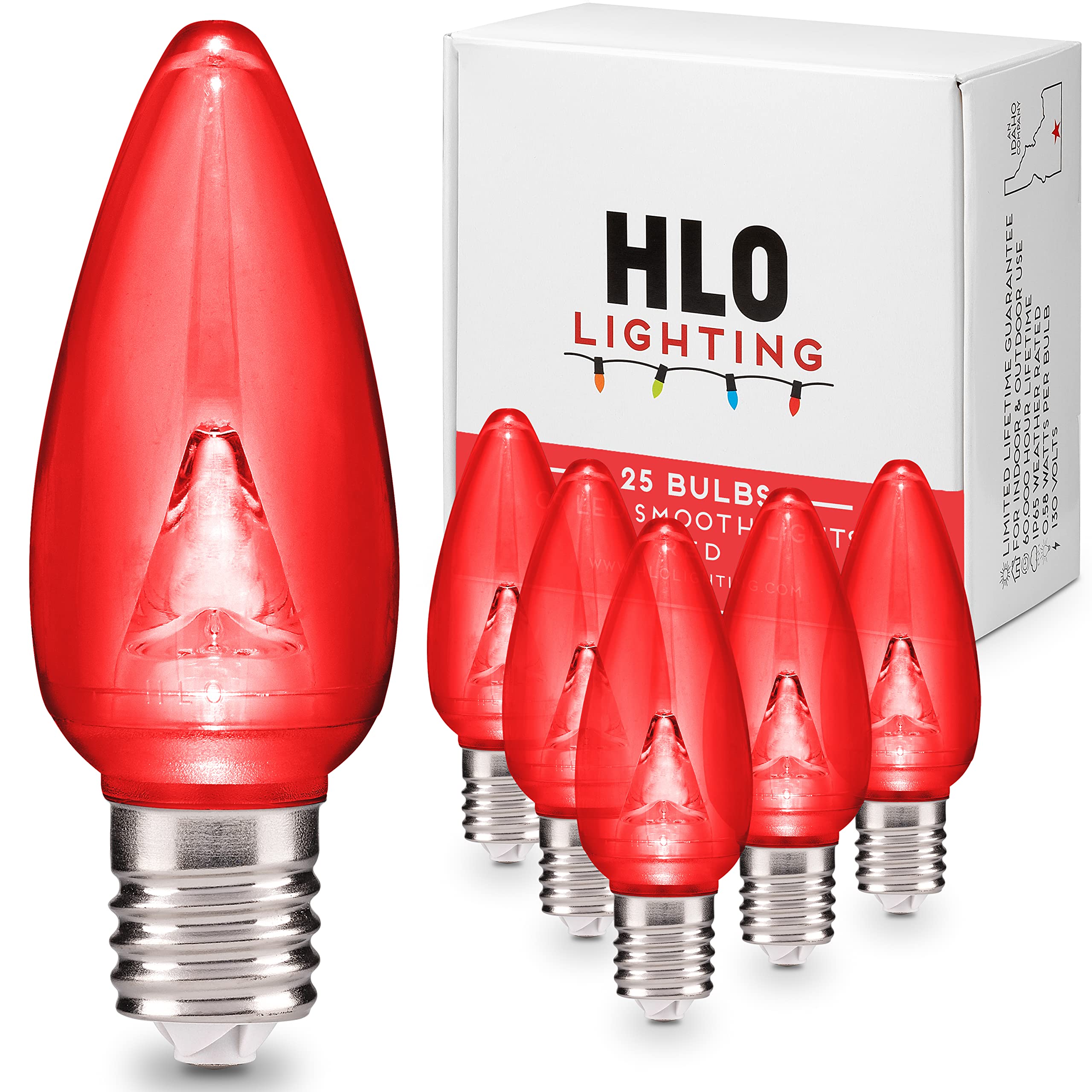 Holiday Lighting Outlet Smooth C9 Christmas Lights | Red LED Bulbs for Indoor & Outdoor Christmas Decor | Set of 25