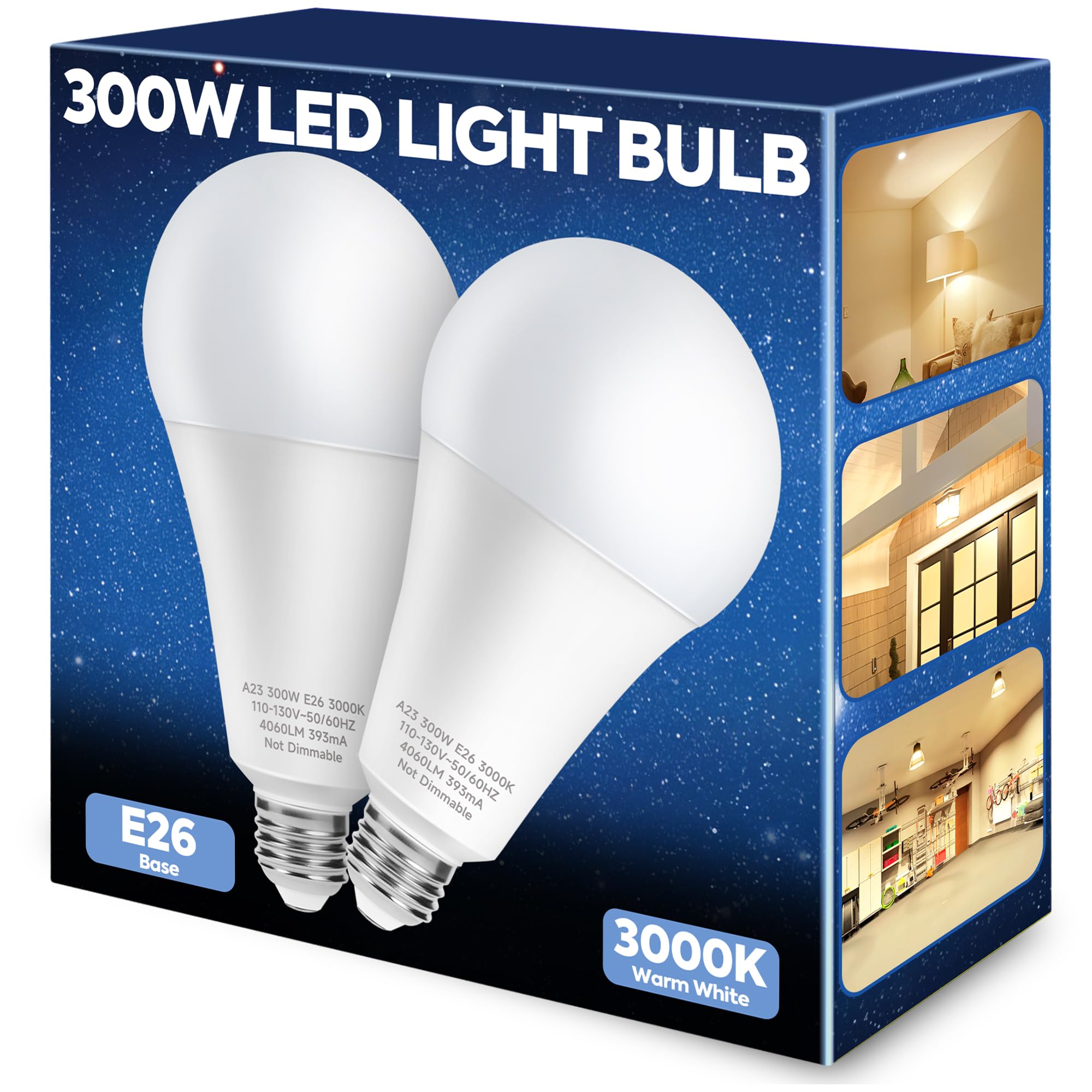 Nouscan LED Light Bulb, 300W Equivalent, 4060LM, Warm White 3000K, E26 Base, 33W Energy Saving, Non-Dimmable, 2