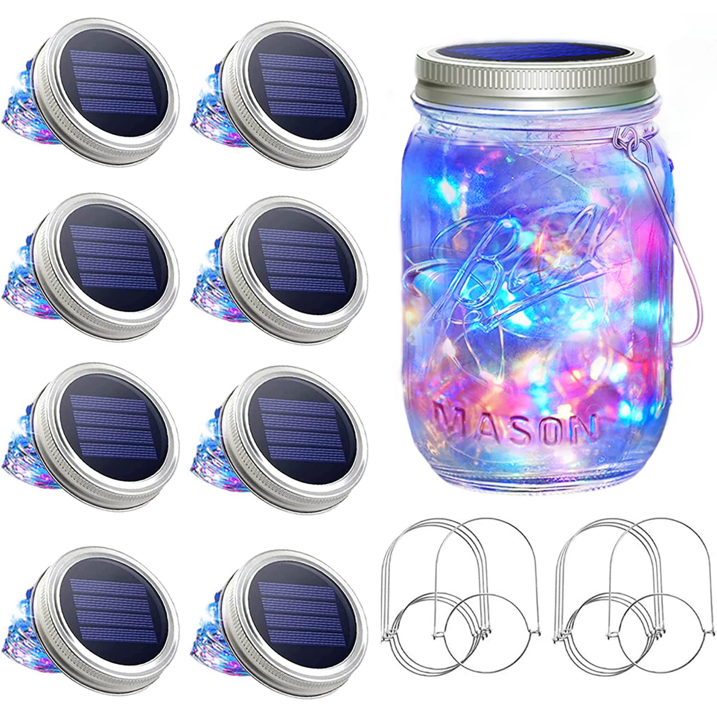 SunKite Solar Mason Jar Lights, 8 Pack 20 LED Waterproof Fairy Lights, Multi-Colored, for Patio, Yard, Garden, Wedding Decoration