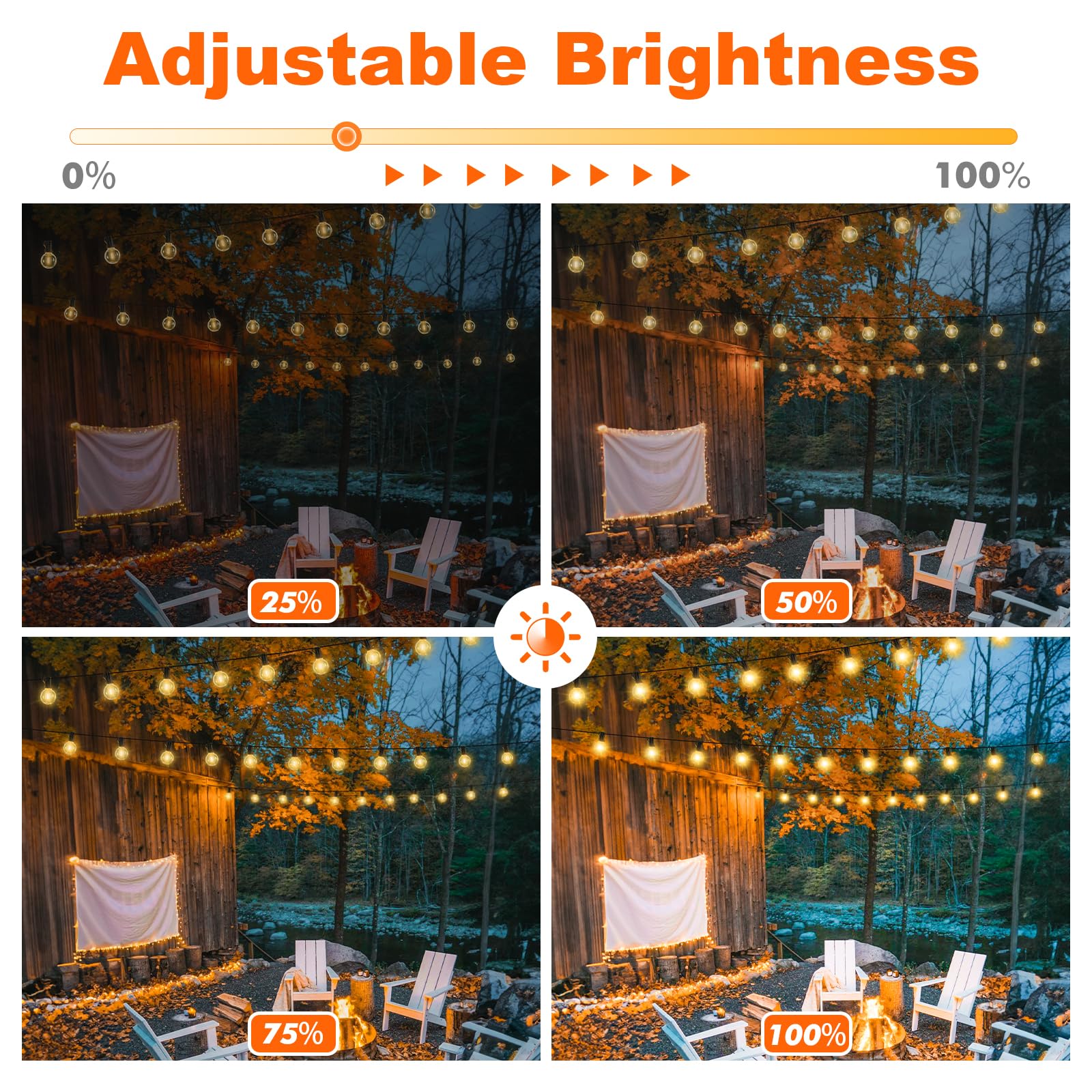 Bosceos LED Outdoor String Lights, Dimmable 150FT, 3 Color Options, Waterproof G40 Globe, Black, Model CMPC-O25XA, 75+2 Bulbs