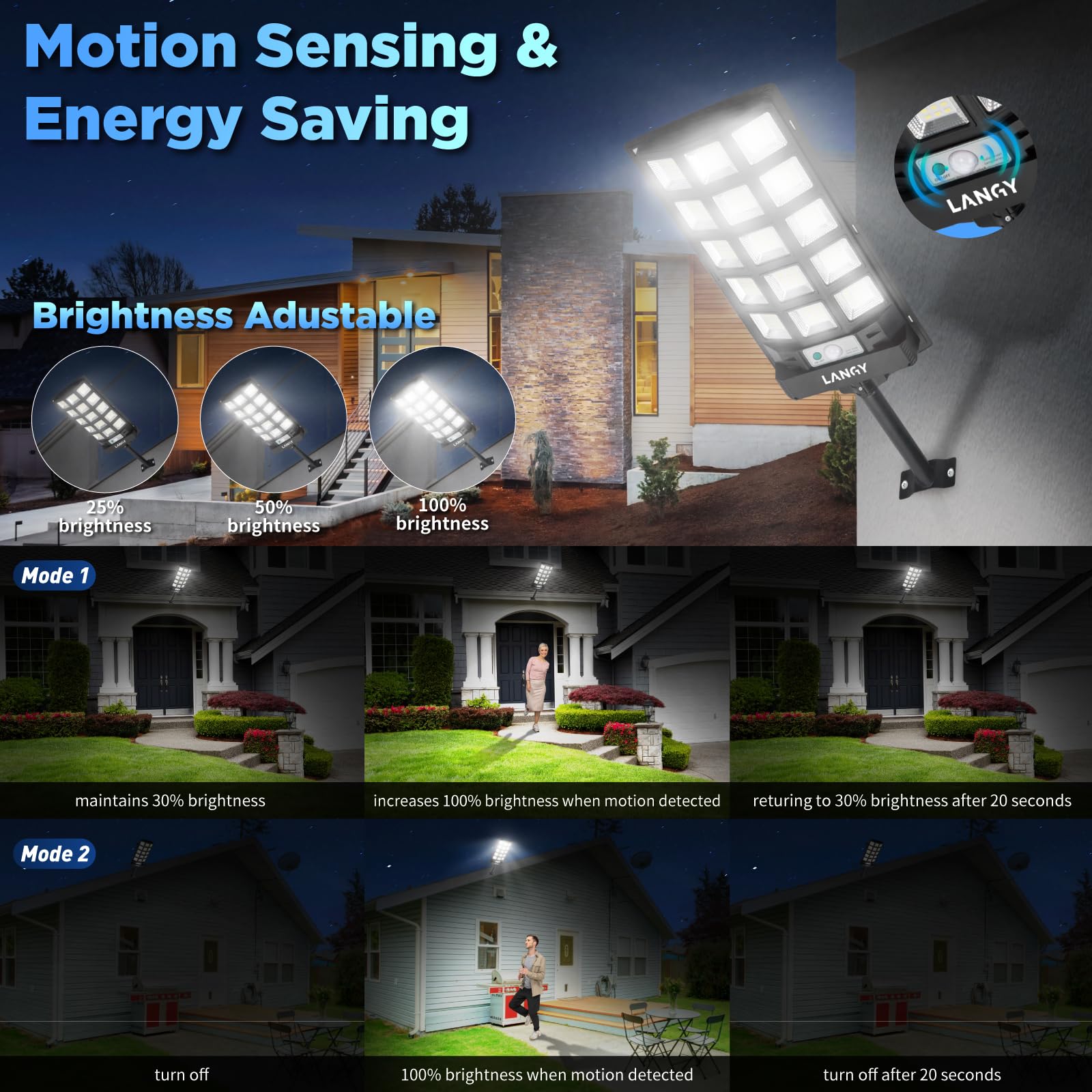 Solar Lights Outdoor Waterproof, 6500K Dusk to Dawn Solar Street Lights Outdoor Motion Sensor with Remote Control, LED Security