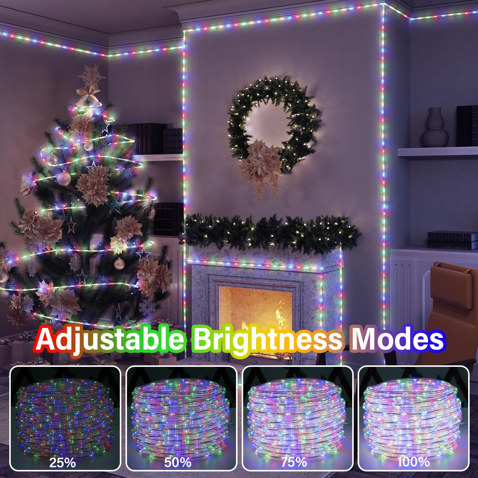 Omika Connectable 66Ft 800Led Rope Lights For Outside, Multicolor Led Rope Lights Plug In With Remote Timer, 8 Lighting Modes, O