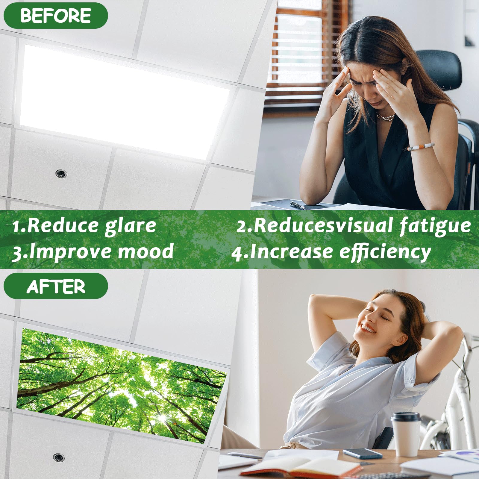 Wiooffen 8 Pcs Fluorescent Light Covers, Magnetic Installation, 4x2 Feet, Polyester, Forest Green, Model YM0847