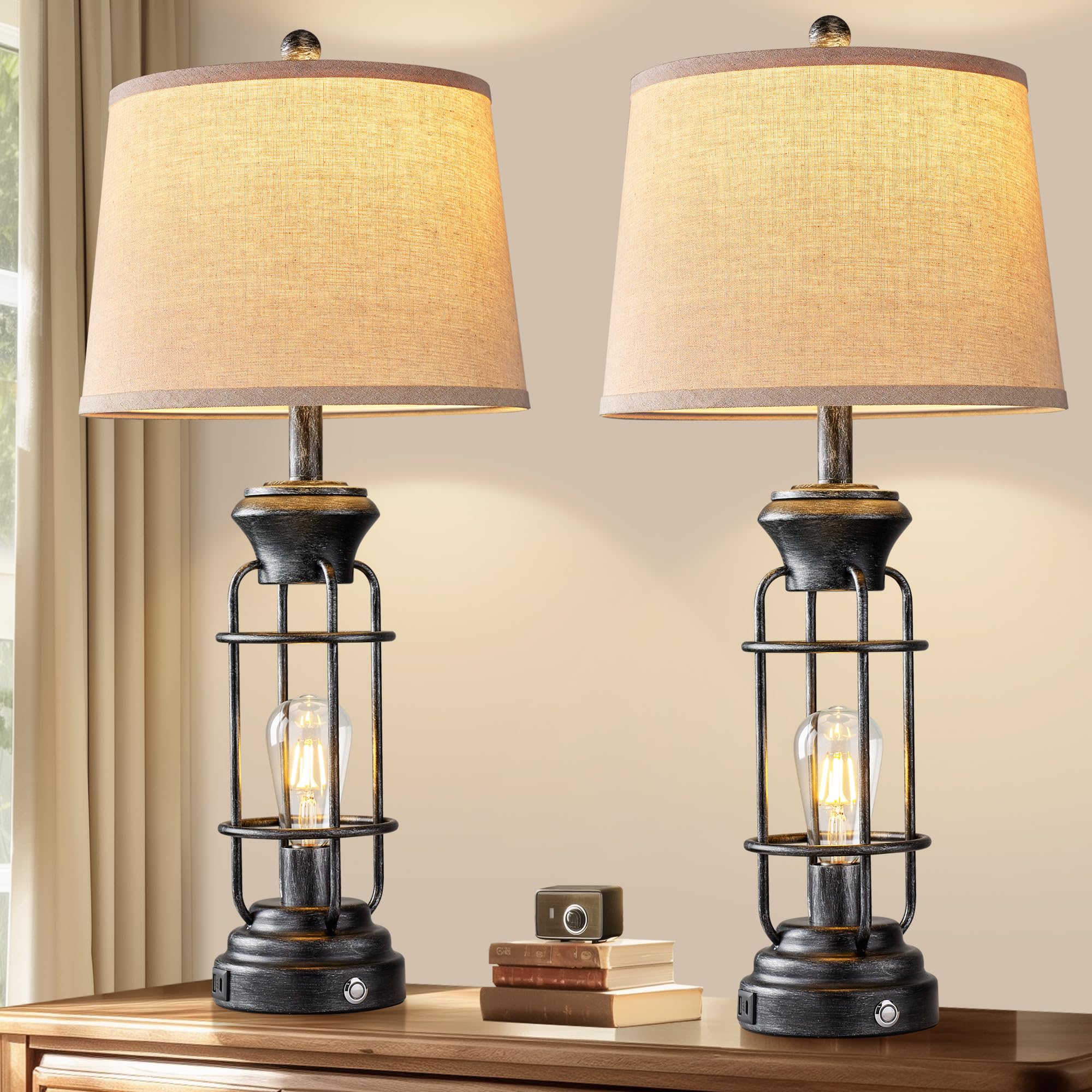 Reaketon 29.3'' Table Lamp For Living Room With Usb Charging Ports, Tall Table Lamp Set Of 2,3-Way Dimmable Lamps For Bedroom, B