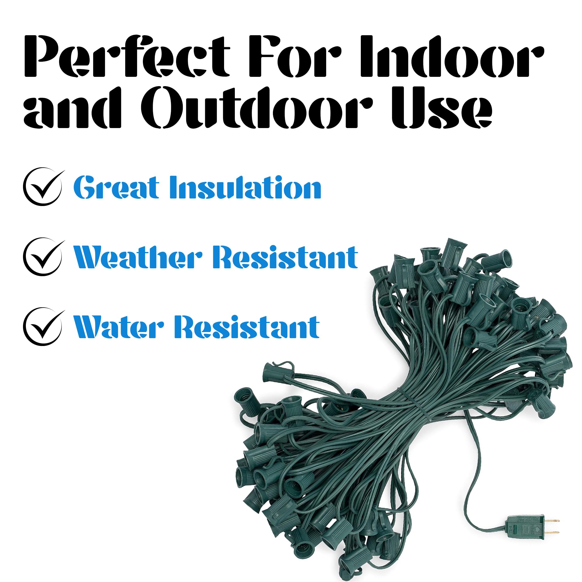 HLO Lighting C7 Light Stringer, 100 Green Cord, 12in Socket Spacing, E12, Plastic Material