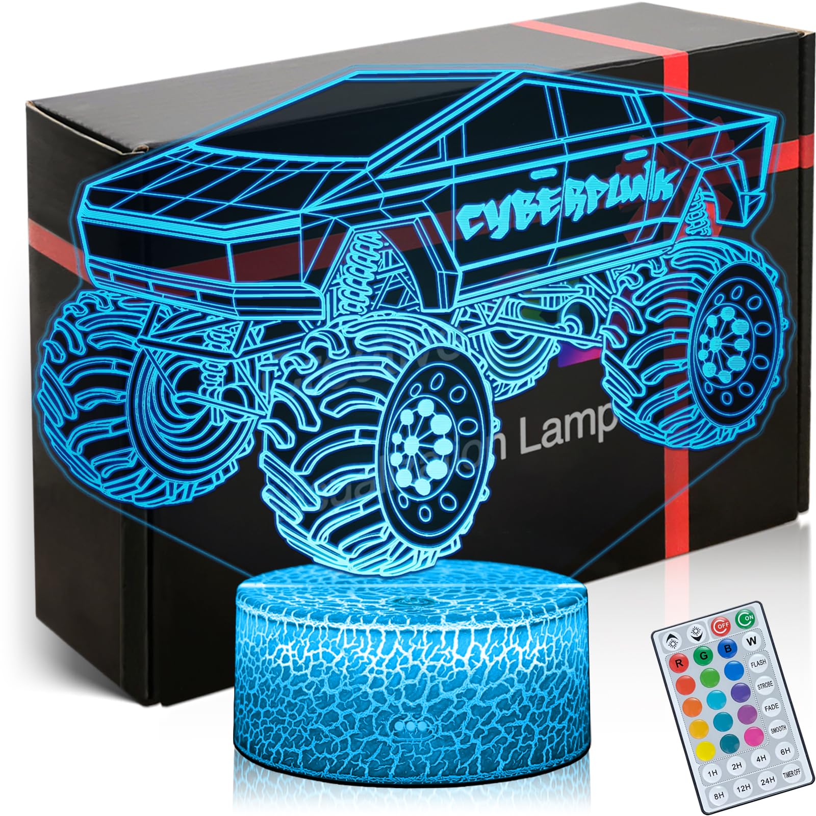 Cyberpunk Style Monster Truck Night Light for Boys Room Decor, 16 Colors LED Lights - Touch and Remote Control, Timer Tpye-C Dim