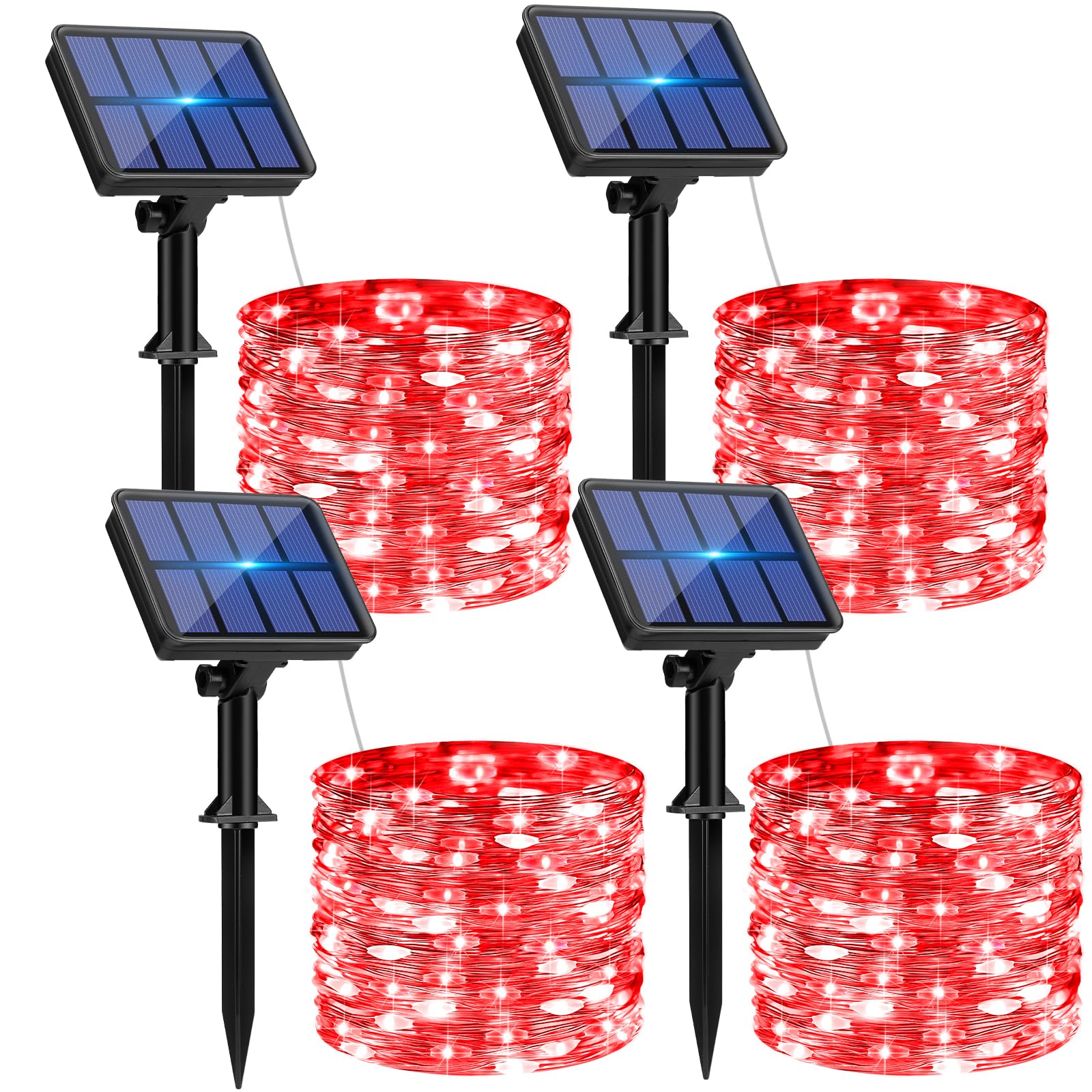 btfarm Solar String Lights - 320 LED, 132FT, 8 Modes, Waterproof, Copper Wire, 4 Pack, Red
