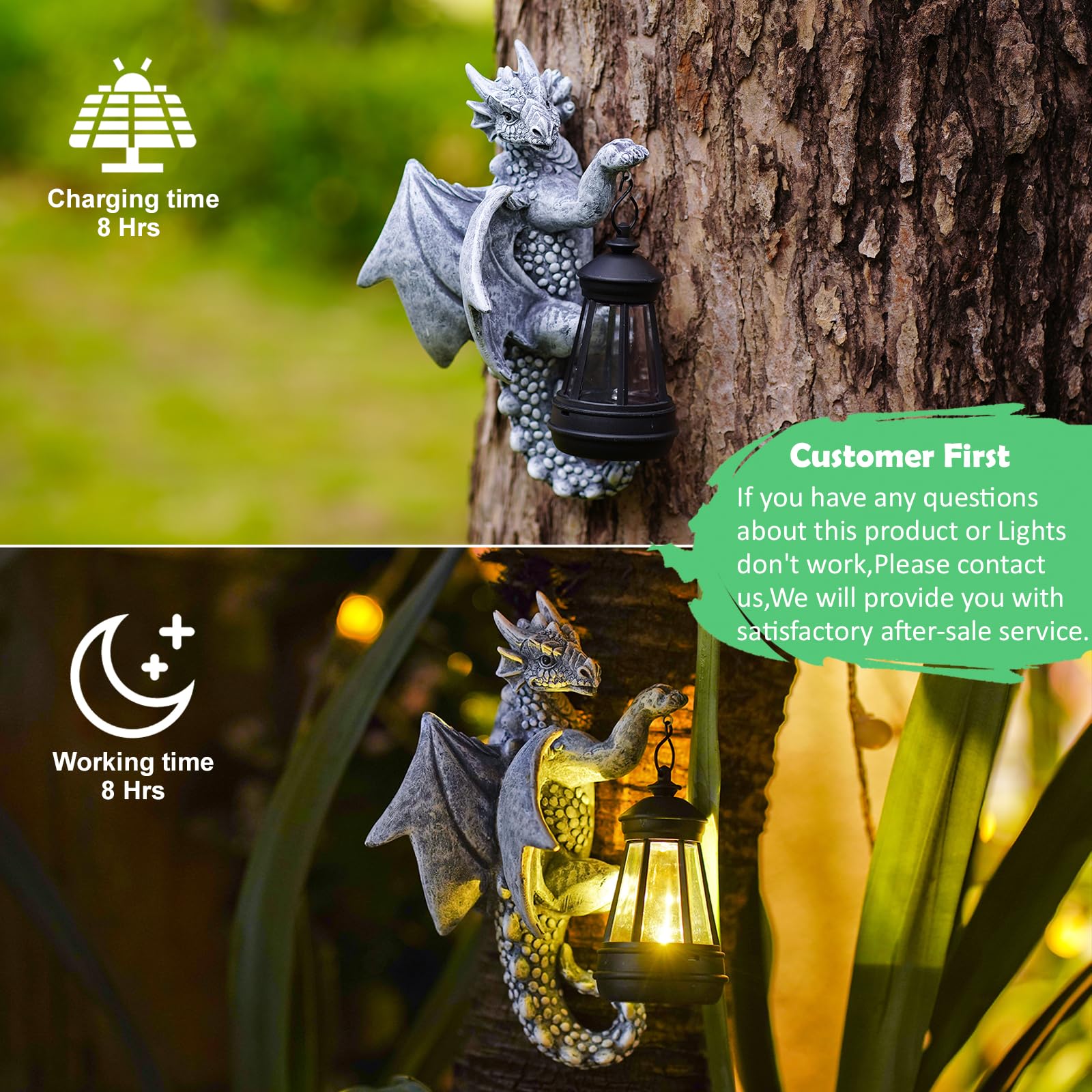Fashionoda Dragon Tree Hugger Solar Lantern - 9.3 Inch Resin Statue For Outside Balcony Garden Decor : Ideal Yard Outdoor Gift For Grandma Mom Women