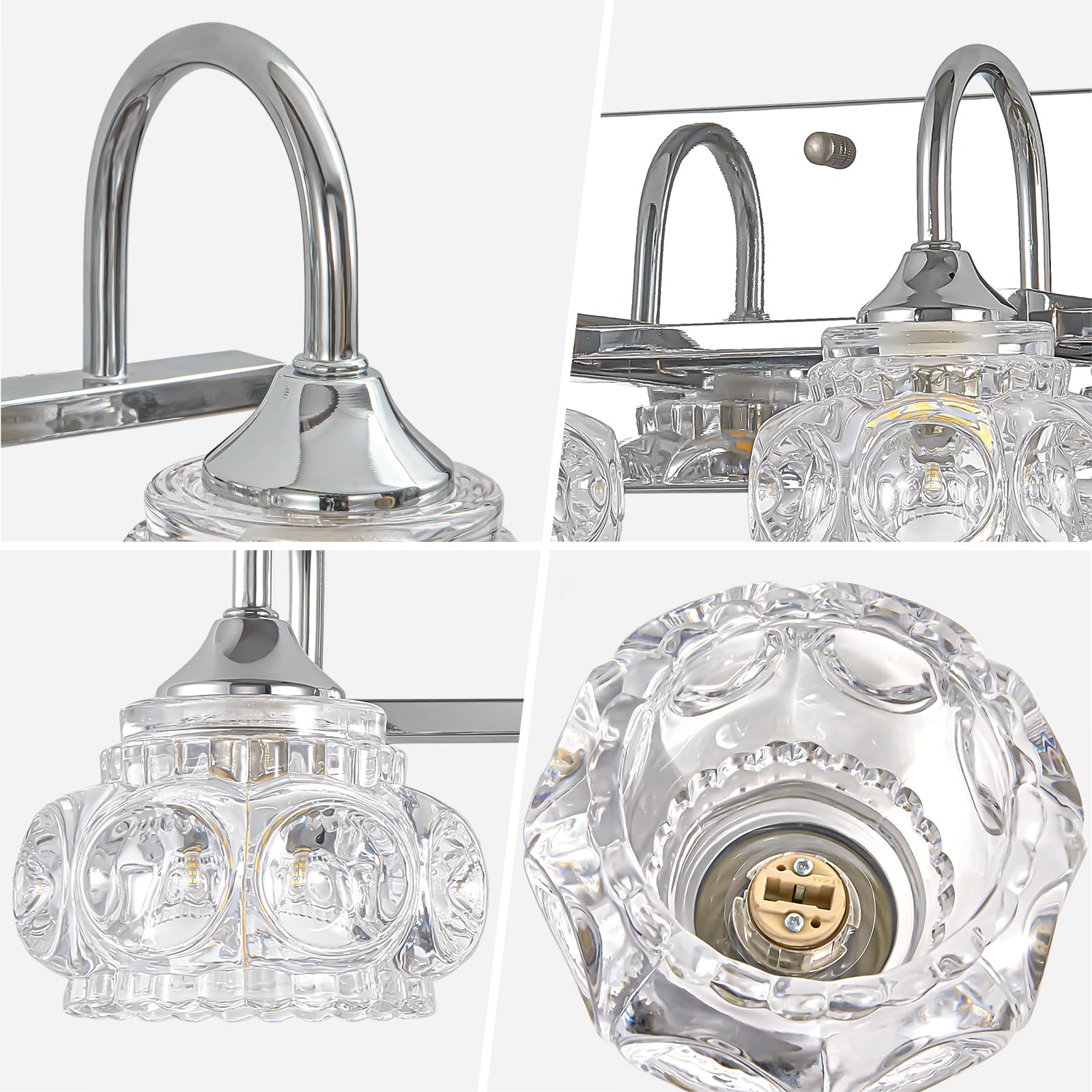 Dikaida 4-Light Bathroom Lighting Fixtures Over Mirror, Polished Chrome Modern Vanity Lights With Crystal Glass Shade, Over Mirr