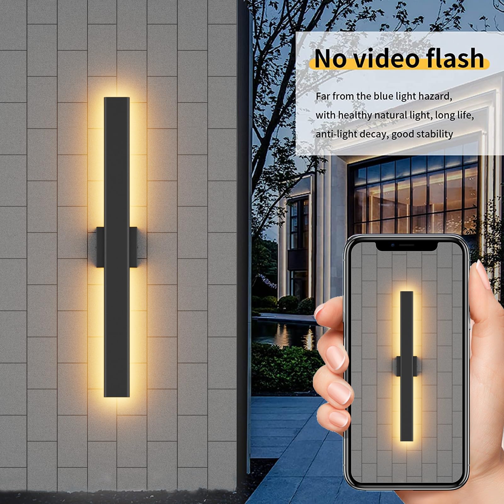 Aipsun Outdoor Wall Sconce - 31.5in Modern Black LED Light, 3000K/4000K/6000K - 2 Packs, Perfect for Entrance, Hallway