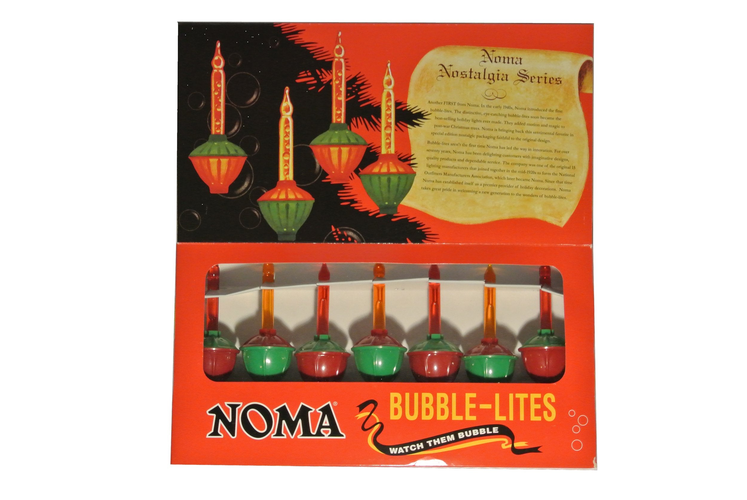 Noma Vintage Bubble Lite Set Of 7 Christmas Lights, Red/Green, Glass, Special Edition