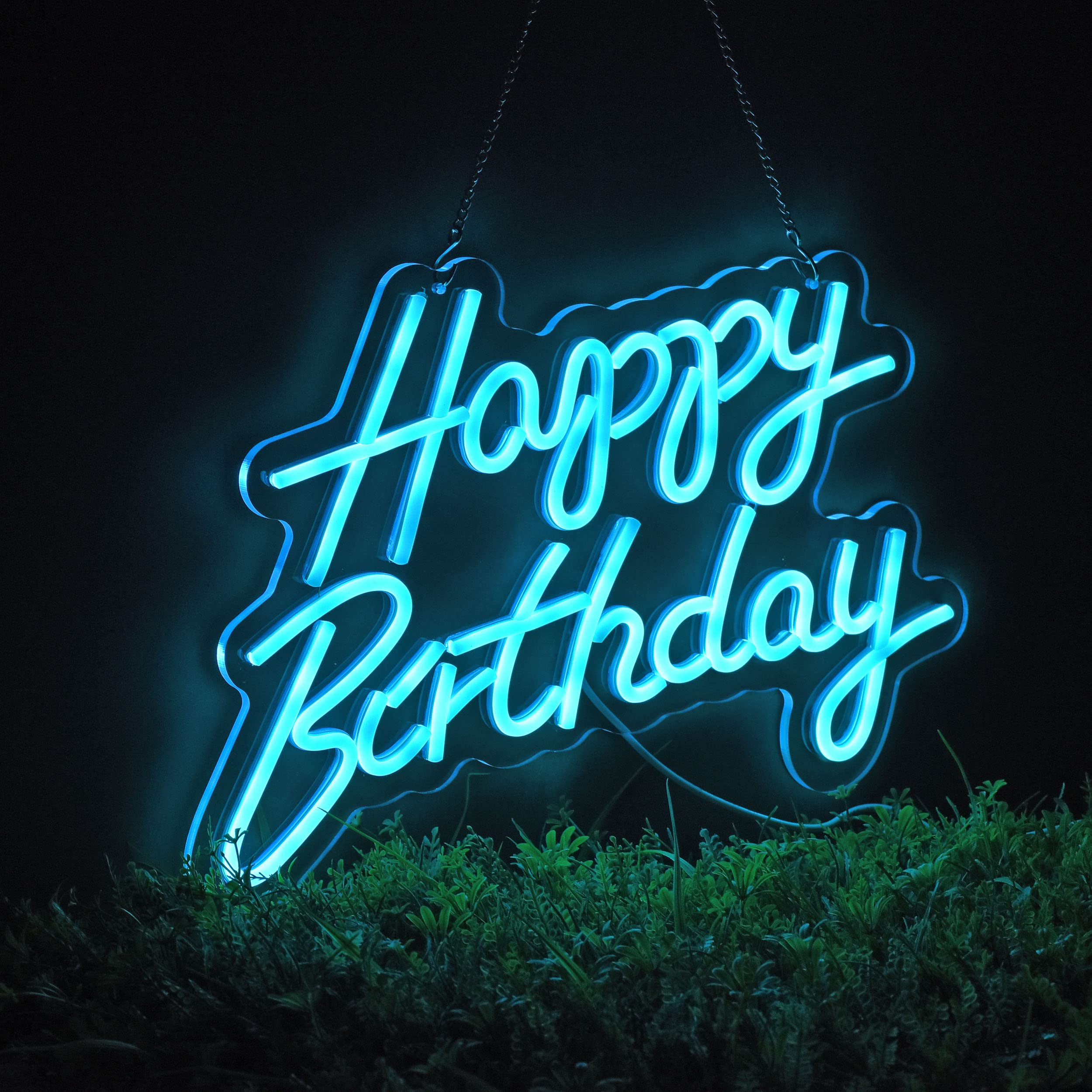 Neonhonba Happy Birthday Neon Sign, Dimmable, Glass, 17x12 inches, Blue