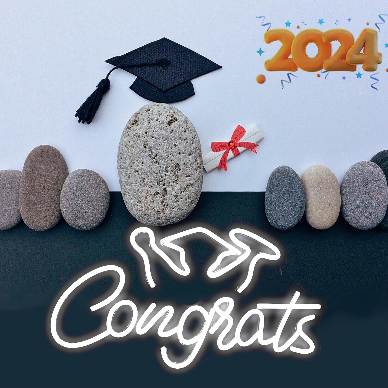 Congrats Grad Neon Sign Graduation Party Neon Signs for Wall Decor USB Powered White Led Neon Lights Class of 2024 Party Backdro