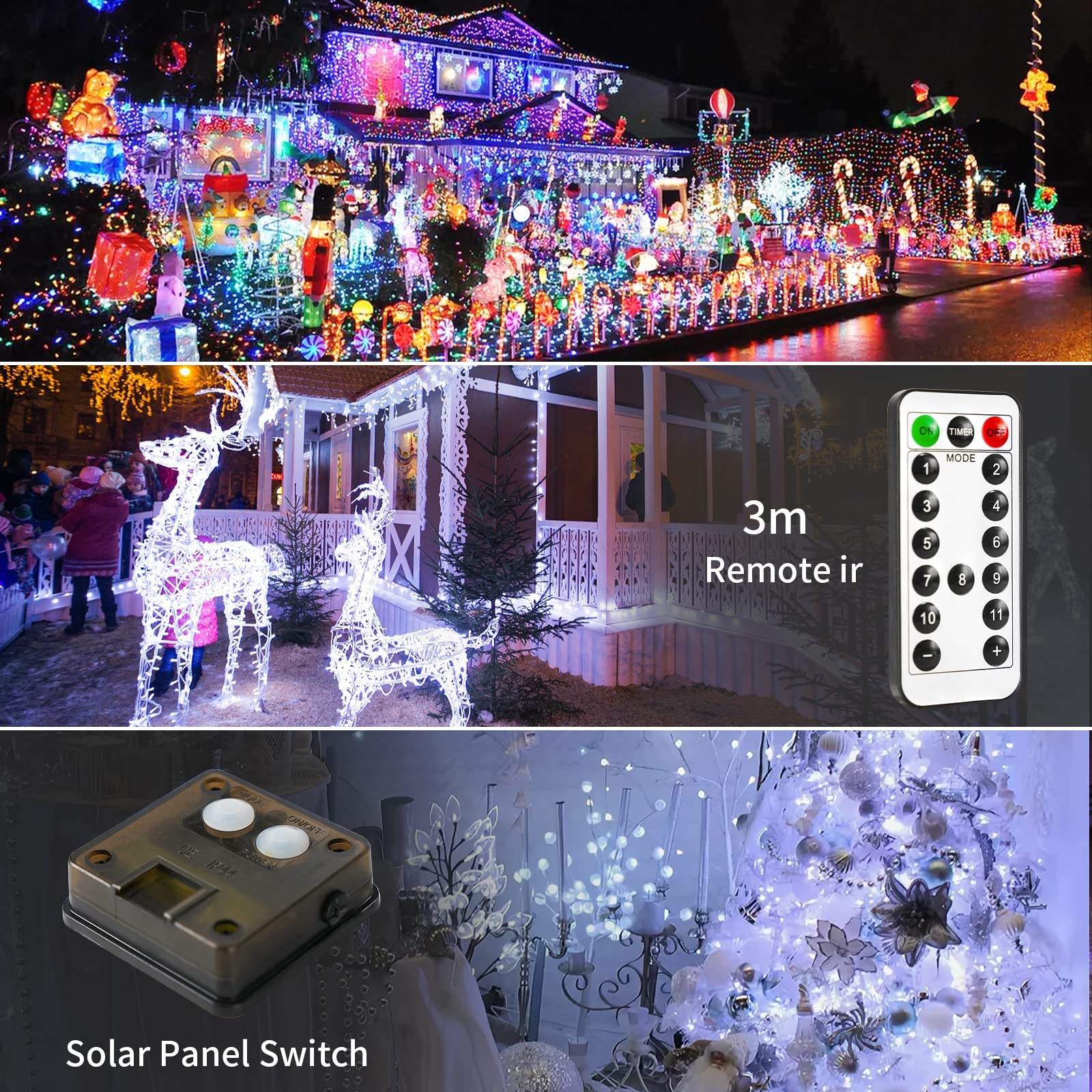 Jmexsuss 2 Pack Solar Fairy Lights Color Changing,White And Multicolor 100 Led 33Ft Solar String Lights Outdoor Waterproof,8 Modes Copper Wire Solar Christmas Lights