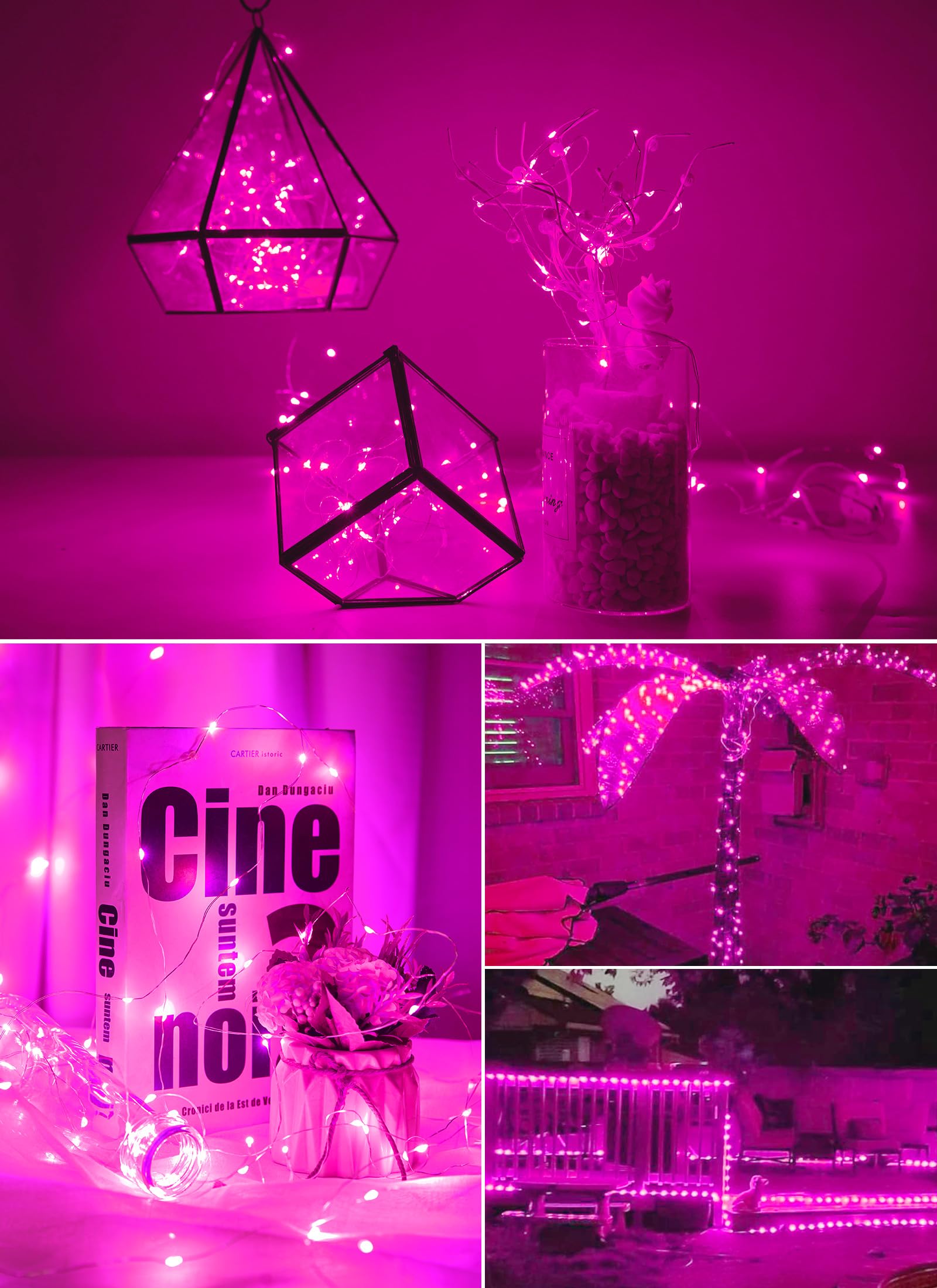 Minetom Fairy Lights, 33FT 100 LEDs Battery Operated String Lights, Waterproof, Pink, 2 Pack for Home Wedding Christmas Decor