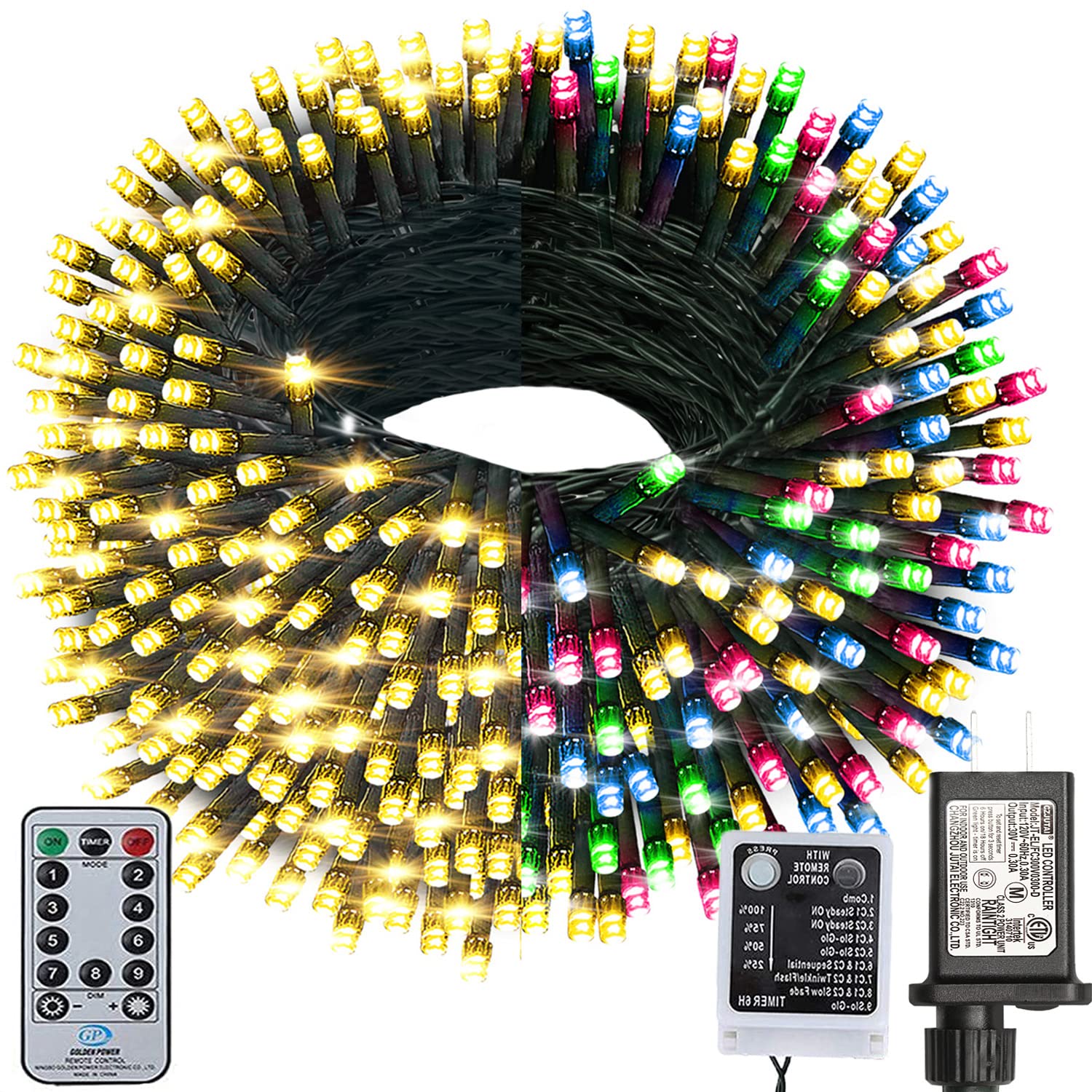 Haili Christmas Lights Outdoor,105Ft 300 Led Color Changing Lights With Timer Remote, Ul Certified 9 Lighting Modes For House Ch