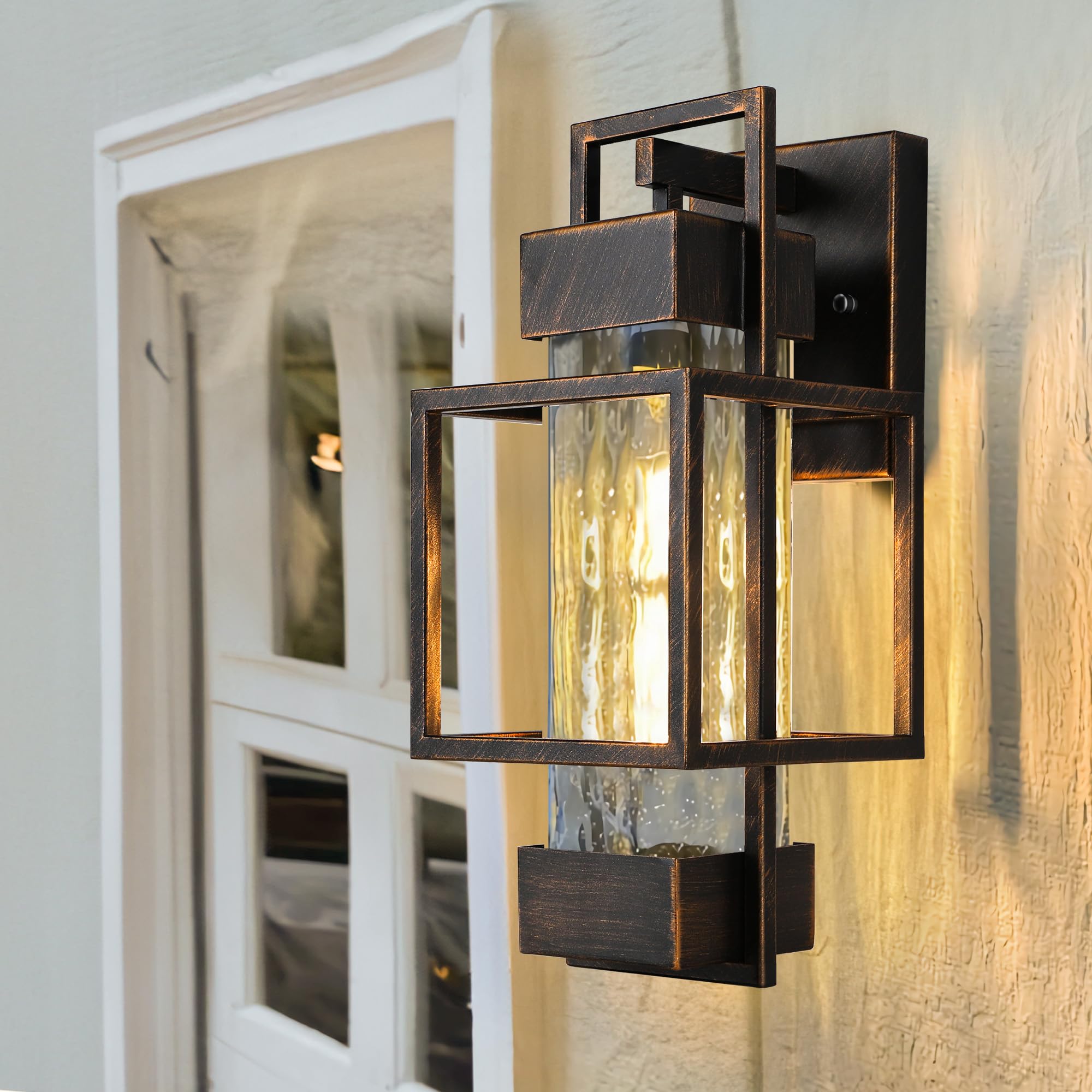 Partphoner Modern Outdoor Light Fixtures Dusk To Dawn Outdoor Lighting 2 Pack  15  Exterior Wall Sconce Waterproof Outside Porch Light For House With Water Glass Black Brushed Gold