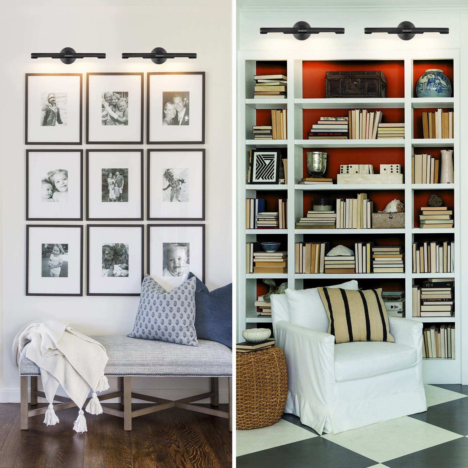 Knurldon Hardwired Black Brass 19'' Knurled Picture Light, Dimmable Rotatable 360Picture Light For Wall, Vanity Light, Gallery W