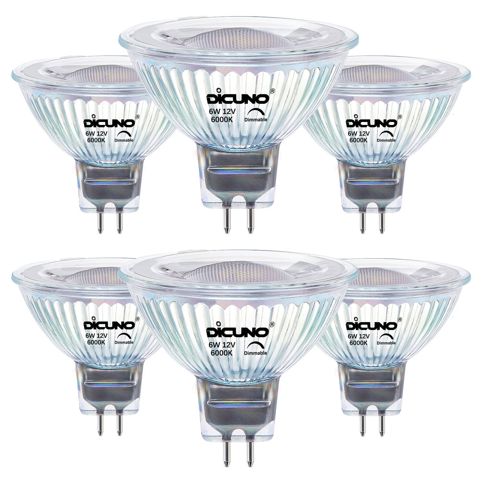 DiCUNO MR16 LED Bulb Dimmable 6W, 650LM, 6000K Daylight White, GU5.3 Base, Pack of 6