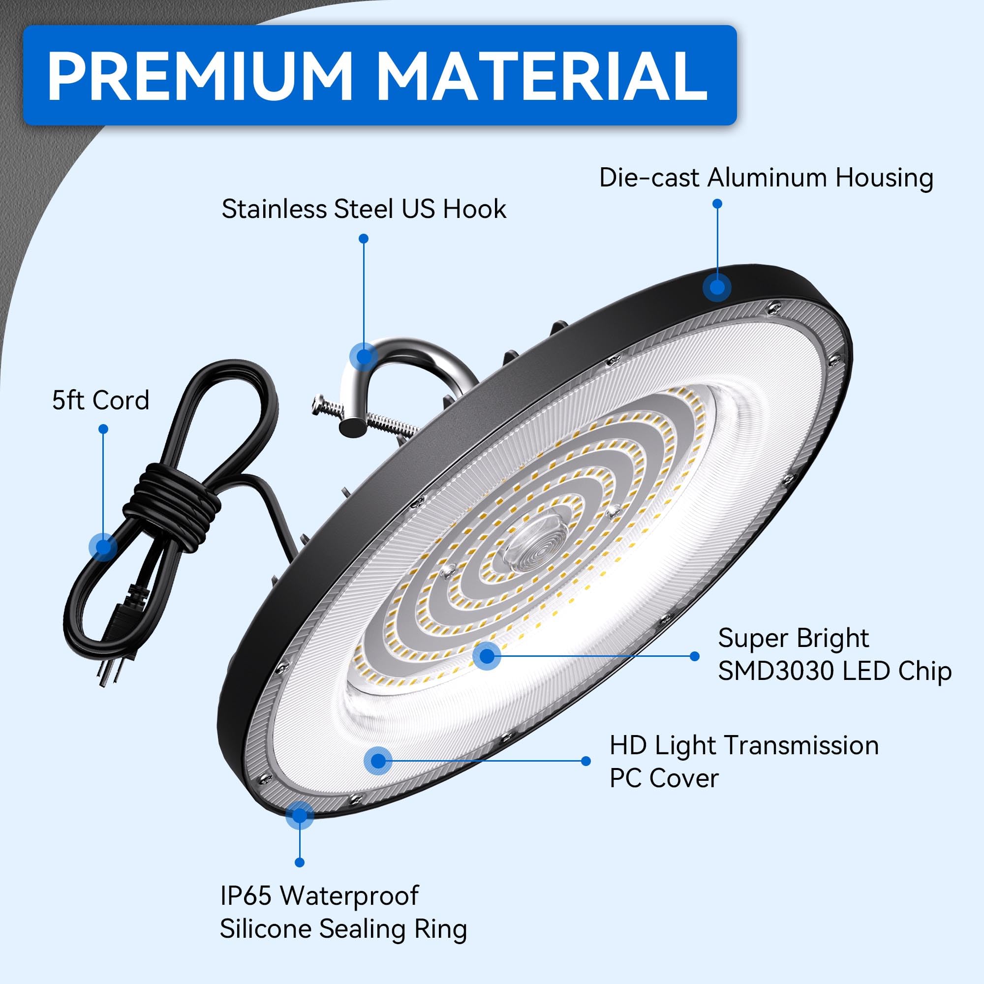 Yihuven 4 Pack UFO LED High Bay Light 200W, 4000K, 30000lm, IP65 Waterproof, Aluminum, White, Model HC-UFO-CLD200