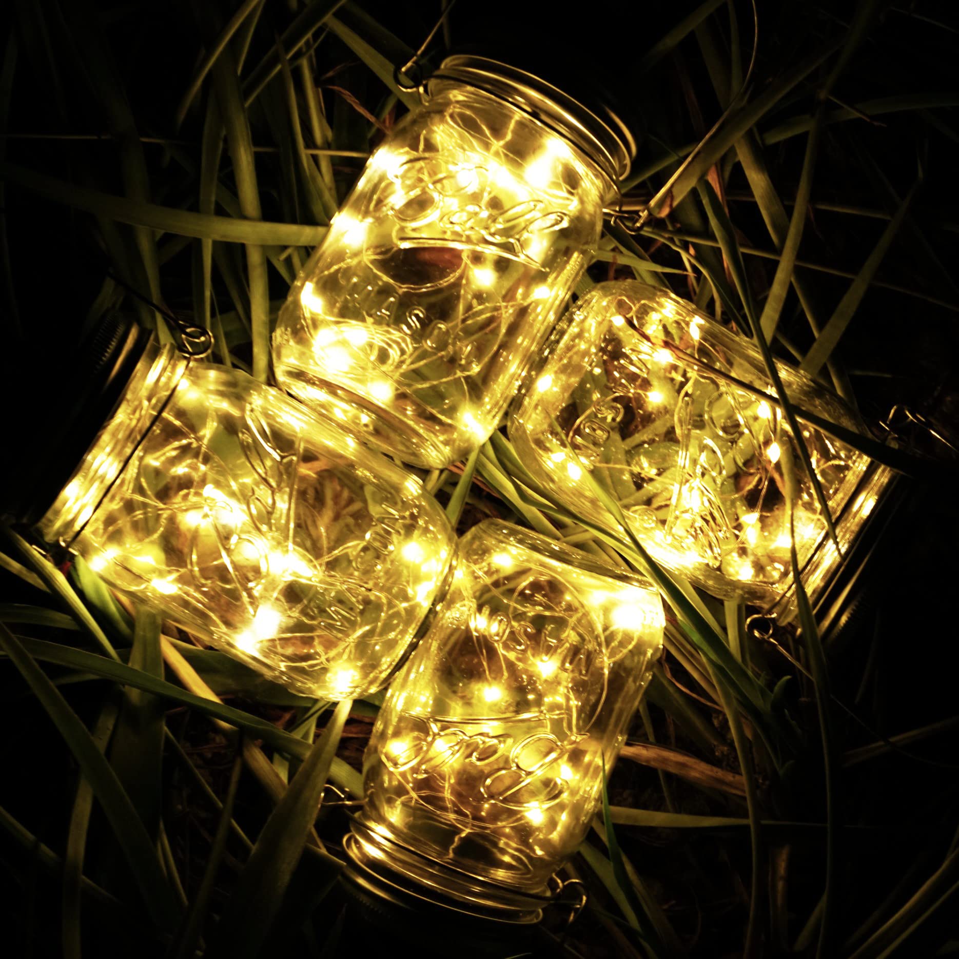 Smilingtown Solar Mason Jar Light Lids - 10 Pack, 20 Led Warm White Fairy String Lights