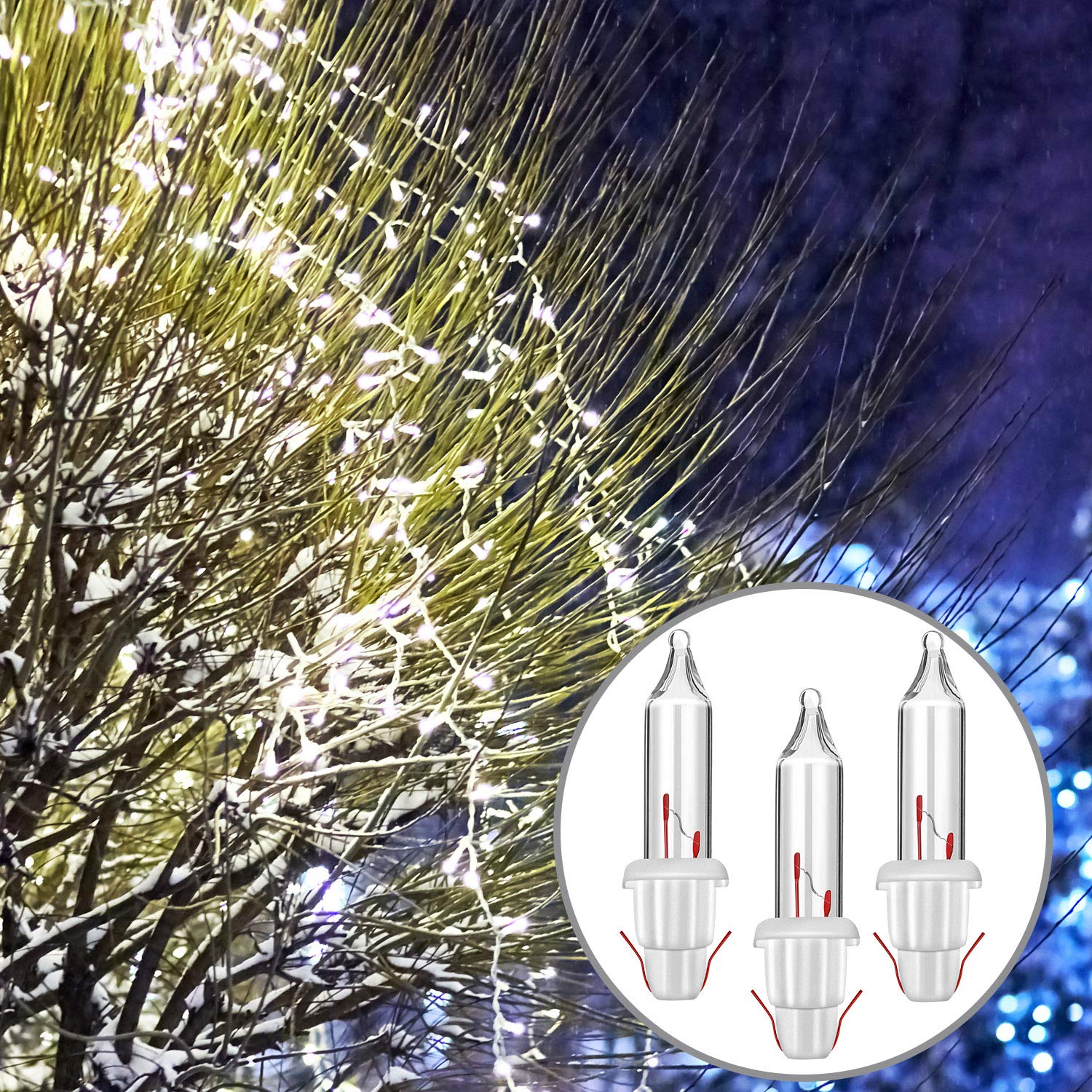 Mudder 60Count 2.5V Christmas 50/100/150/200 Count Mini Incandescent Wire String Lights Replacement Bulbs Indoor/Outdoor Christmas Lights Decor For Home Xmas Tree (White Base With Warm White Bulb)