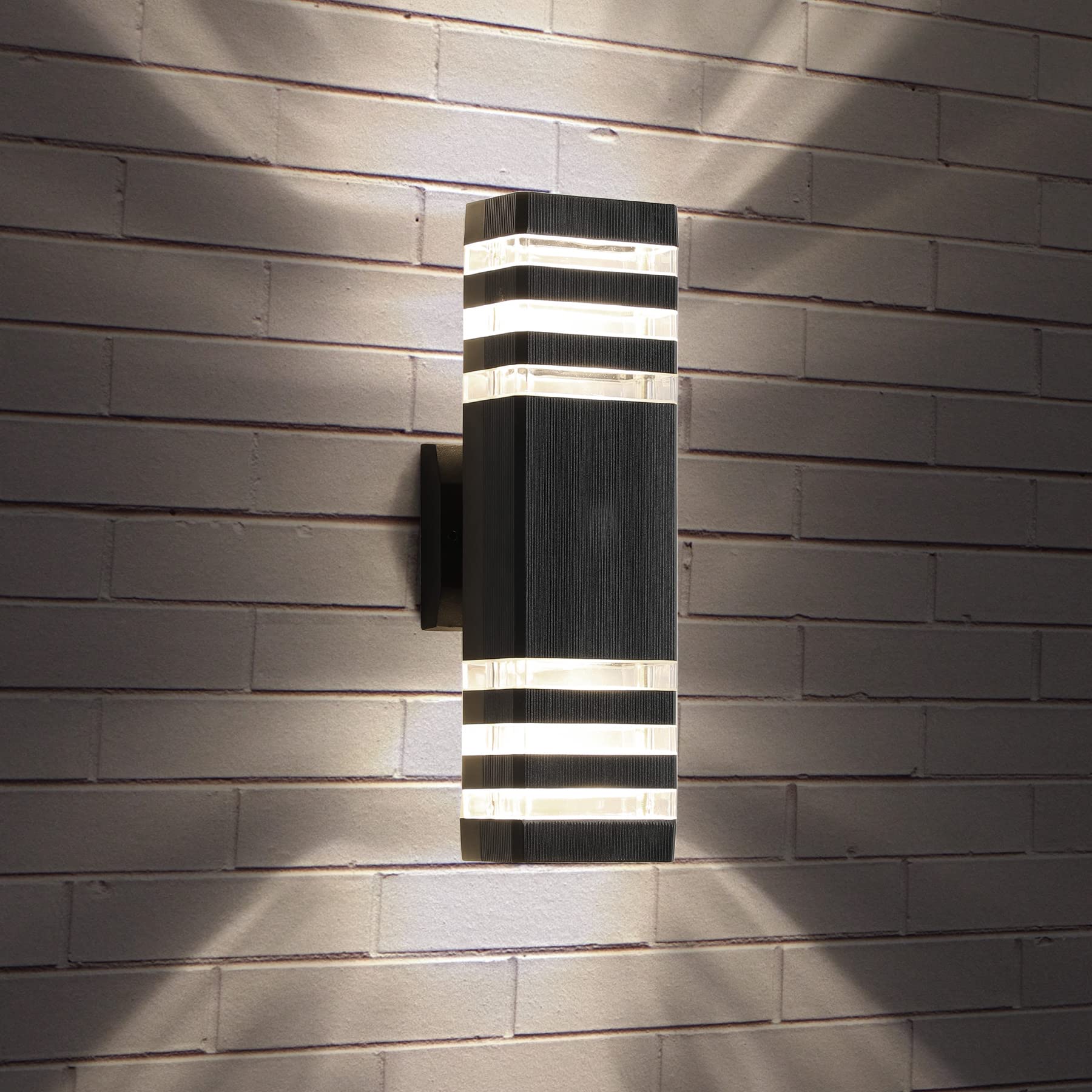 tewei LED Square Up and Down Wall Lights, 3-Layer, Black, IP65 Waterproof Aluminum, Warm White 3000K, Model 3-T-WGBD-1