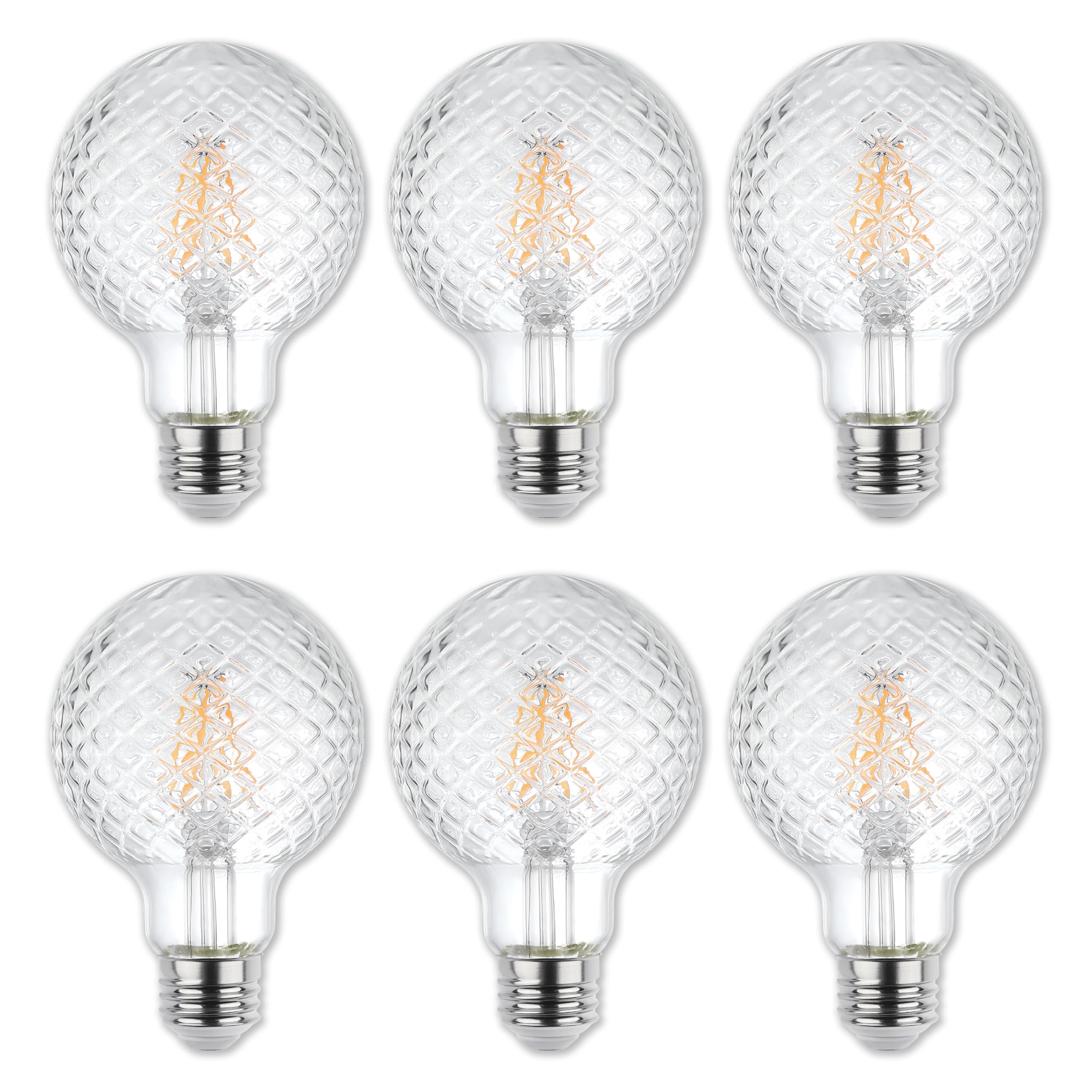 Westinghouse 5268020 5.5 Watt (40 Watt Equivalent) Cut Glass G25 Dimmable Clear Filament Led Light Bulb, Medium Base, 6 Pack