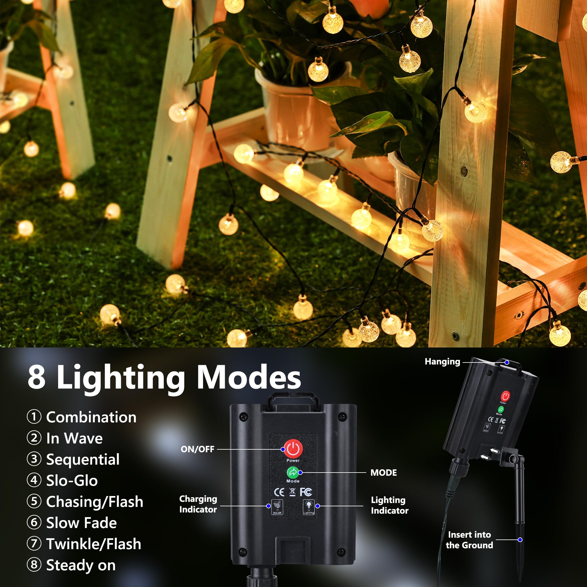 Joomer Solar String Lights Outdoor 72Ft 100Led Solar Globe String Lights 8 Lighting Modes, Waterproof Solar Powered Patio Lights