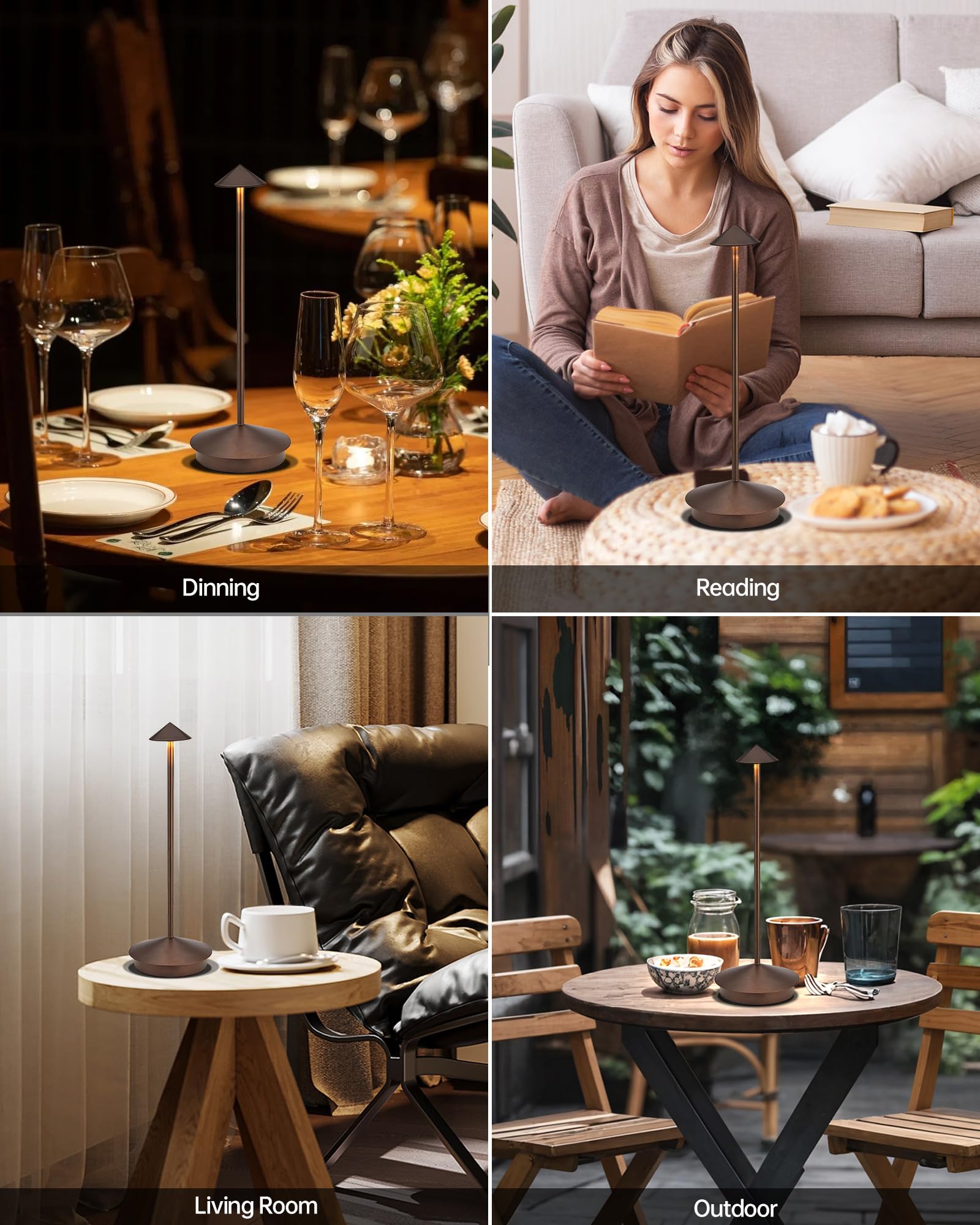 XMINKDZA Portable LED Table Lamp 2 Pack, Rechargeable 6000mAh, Dimmable, IP54 Waterproof, Brown, Model XDJDSJBBM