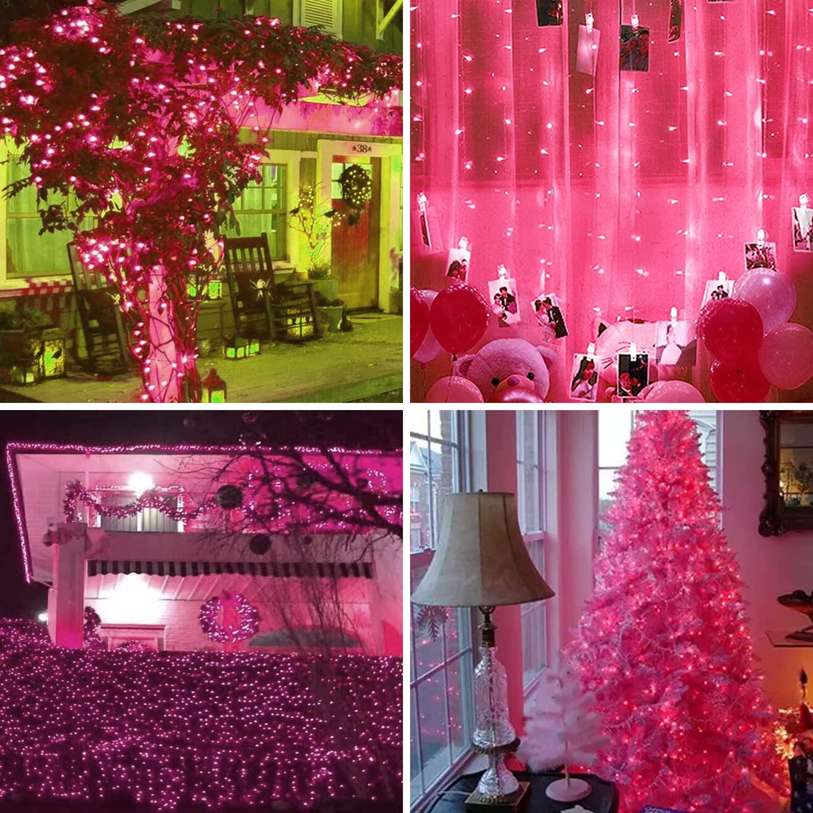 Glownova Green Wire Pink Incandescent Bulb 100 Mini String Lights For Indoor Christmas Tree Garland Birthday Wedding Party Festival Decoration