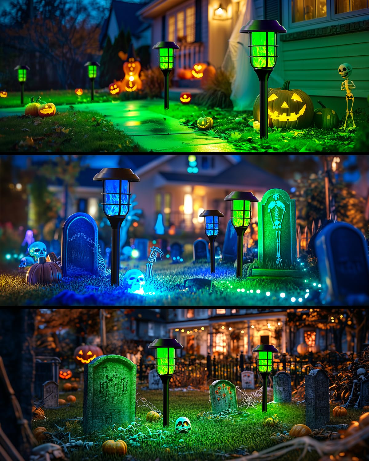 Hmdecor Solar Lights Outdoor, 3 Pack Solar Torch Light With Green Flickering Flame ,Solar Garden Lights Waterproof For Outdoor D