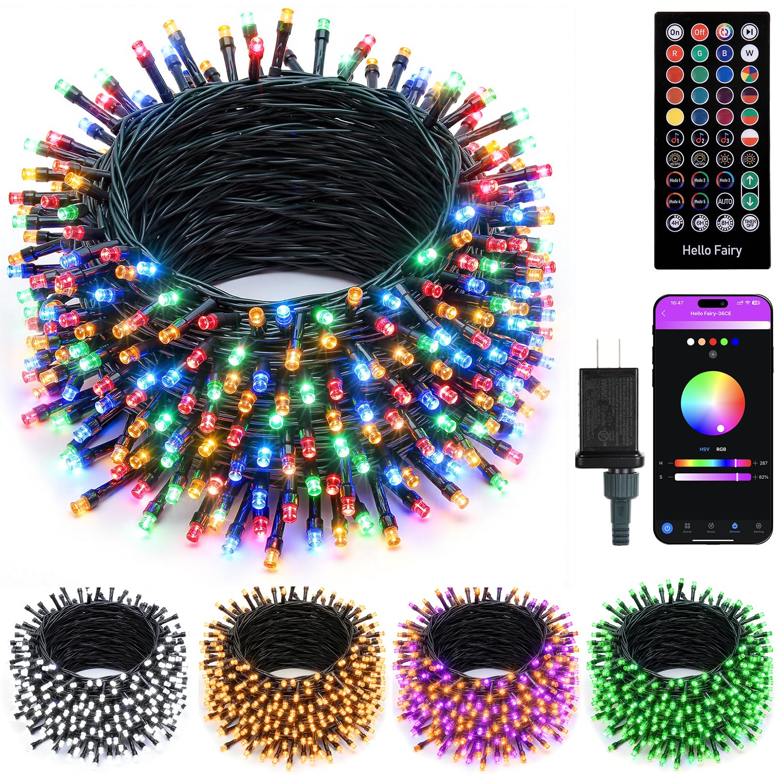 Minetom LED Color Changing Smart RGB Christmas Tree Lights, 500 LED, 165ft, Remote & Timer, Plastic