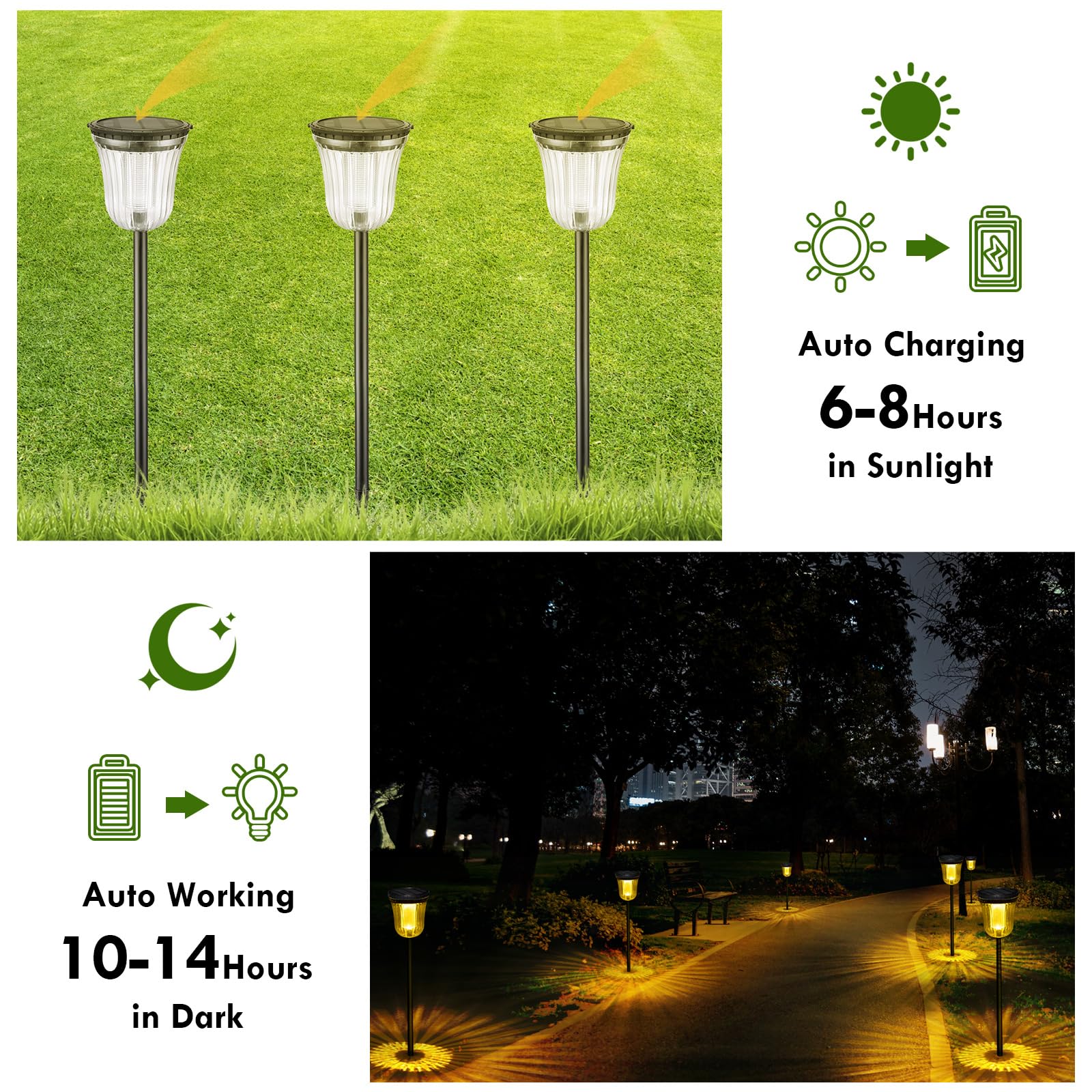 Wtgegf Solar Pathway Lights Outdoor, 4 Pack Solar Lights Outdoor Waterproof, 200 Lumens Super Bright Solar Garden Lights,Up To 1