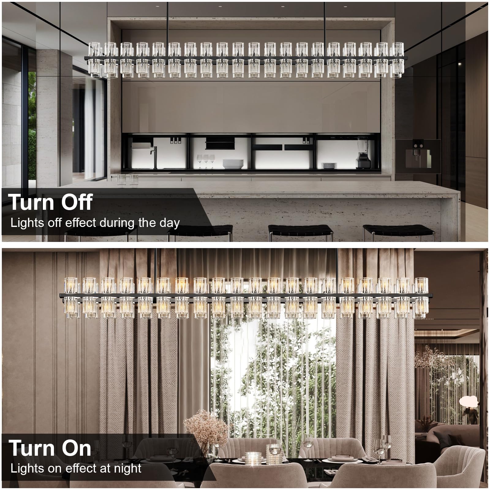 Plsintly Crystal Black Rectangular Chandelier Light Fixture,72 In Large Dining Room Chandelier Over Table,Modern Chandeliers For