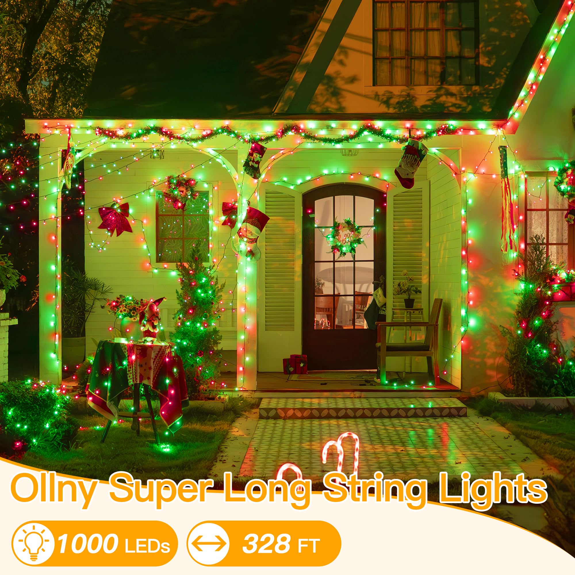 Ollny Christmas Lights, 1000Led 328Ft Long Christmas Tree Lights With 8 Modes Remote Timer Ip44 Waterproof, Outdoor String Light