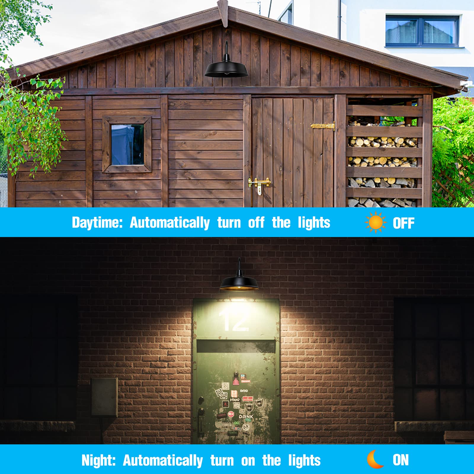 Metojia Gooseneck Barn-Lights Outdoor Fixture - 24 Inch Farm Style Black Large Lighting Farmhouse Exterior Sconce Wall Light For House, Dusk To Dawn Sensor Front Door Porch Garage (24 Inch)