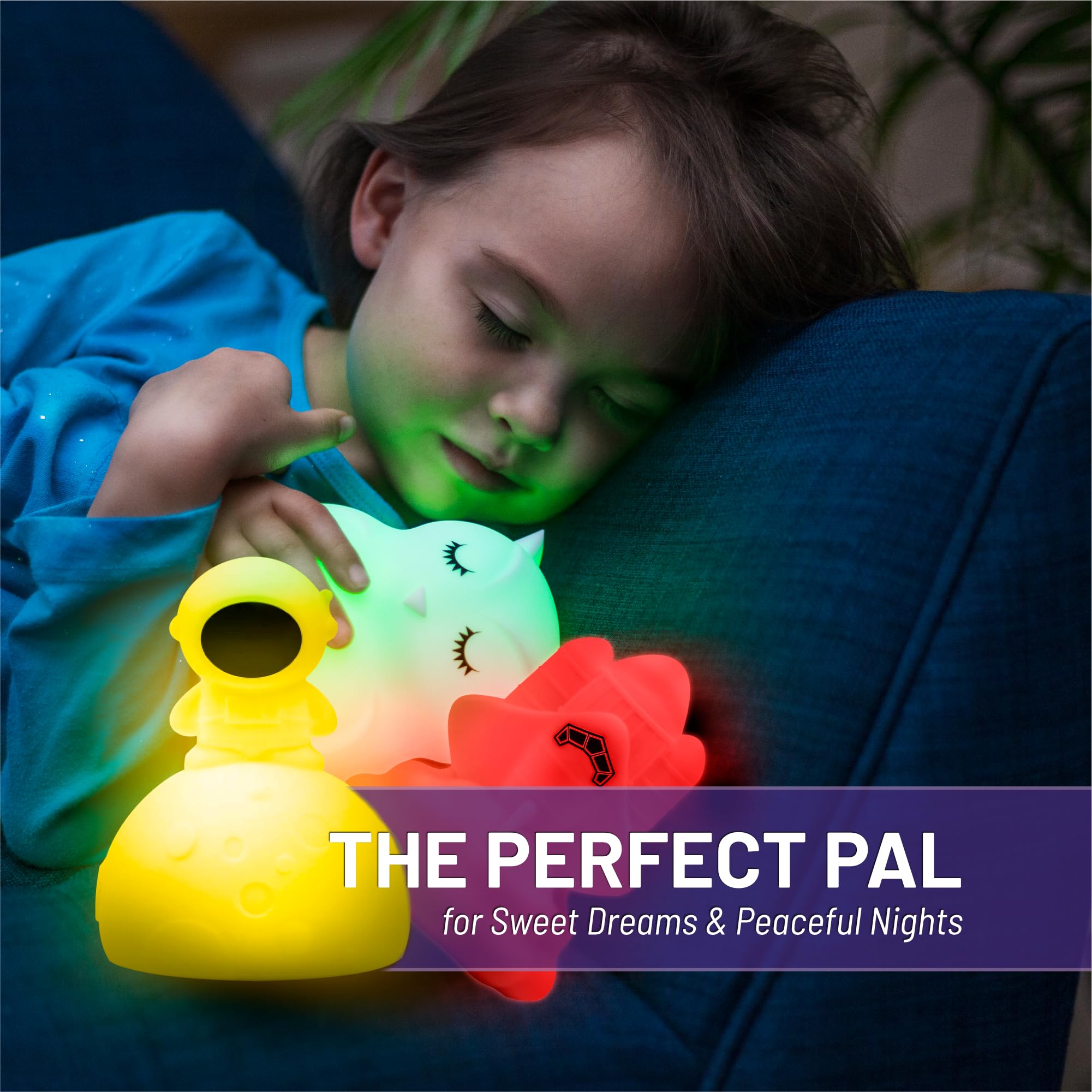 Lumipets Junior Astronaut Night Light - Soft Silicone, 8 Colors, Cordless, Portable, White