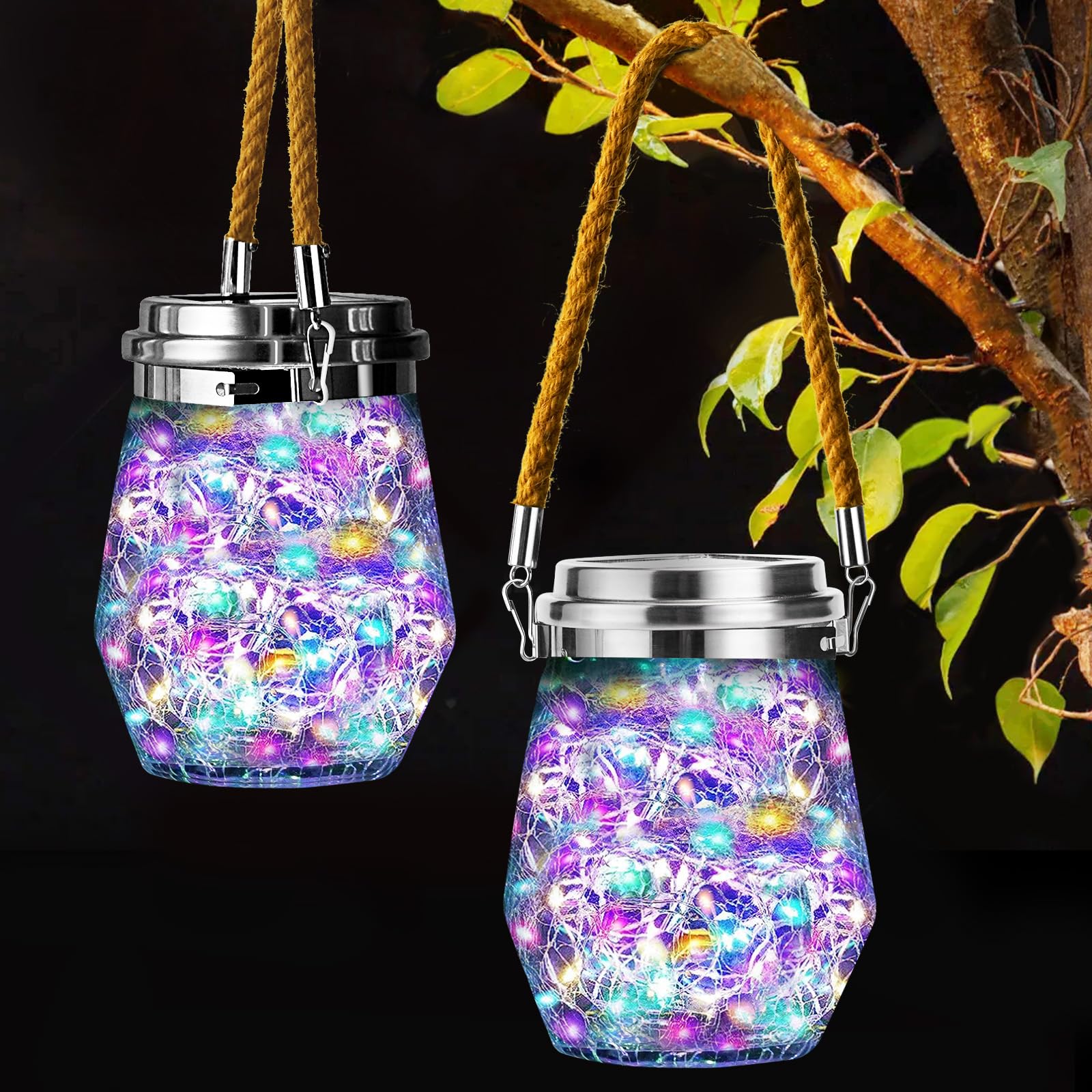 Keevvon 60 Led Solar Lanterns - Waterproof Hanging Lights For Outdoor Patio, Garden Decor, Multicolor