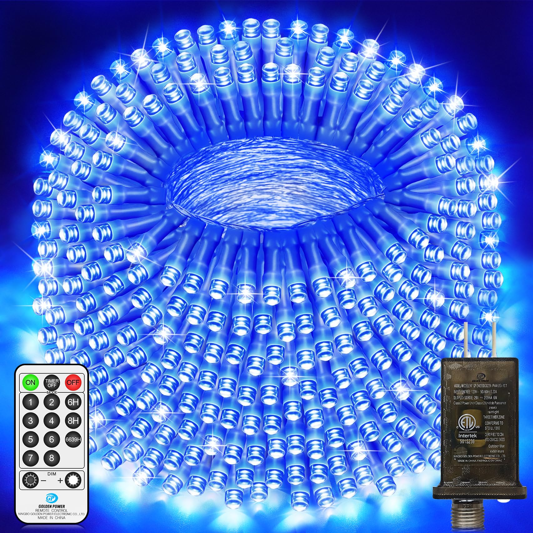 JXLEDAYY 1000 LED Christmas Lights Outdoor Waterproof 403 Ft Clear Wire Blue Model BG-CL3M3-306L01