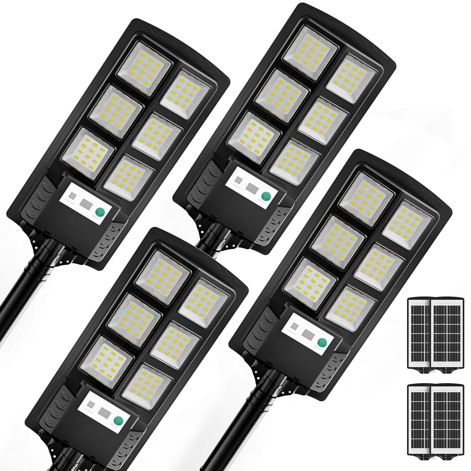 RKLAMPTECH Outdoor Solar Lights, Motion Sensor, Waterproof, 4 Pack, 150W, Black, Model RKFL24